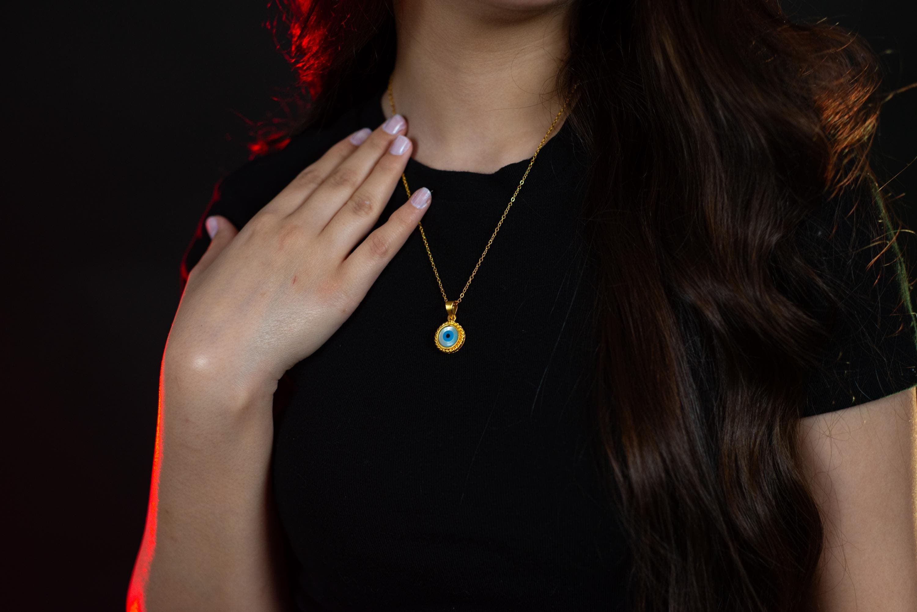 Dainty 24k Gold-Plated Evil Eye Necklace; Minimalist Protection Jewelry; Nazar Pendant; Gift for Her; Layering Gold Chain - image 4