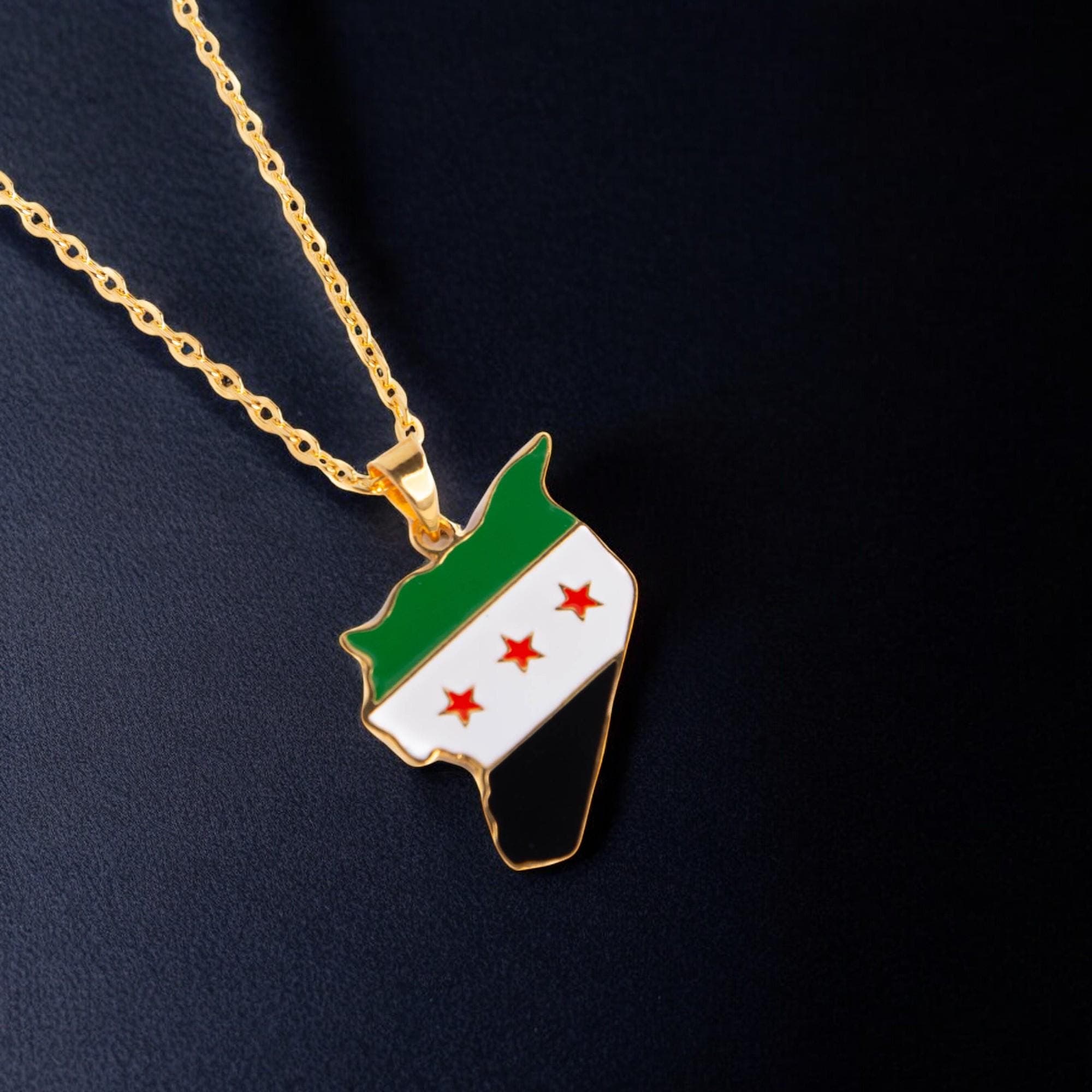 Syria Map Necklace; 24k Gold-Plated Syrian Flag Pendant; Syrian Jewelry; Arabic Cultural Gift; Middle Eastern Pride; For Her - image 4