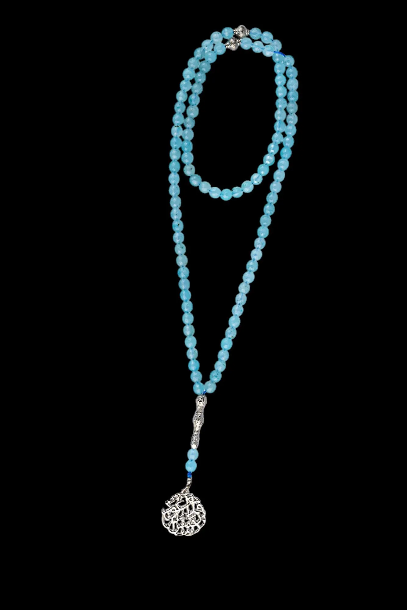Turquoise Aqeeq Agate Tasbeeh; 99 Count Islamic Misbaha; Silver-Plated Pendant; Dhikr Prayer Beads; Ramadan Eid Gift; Muslim Gift