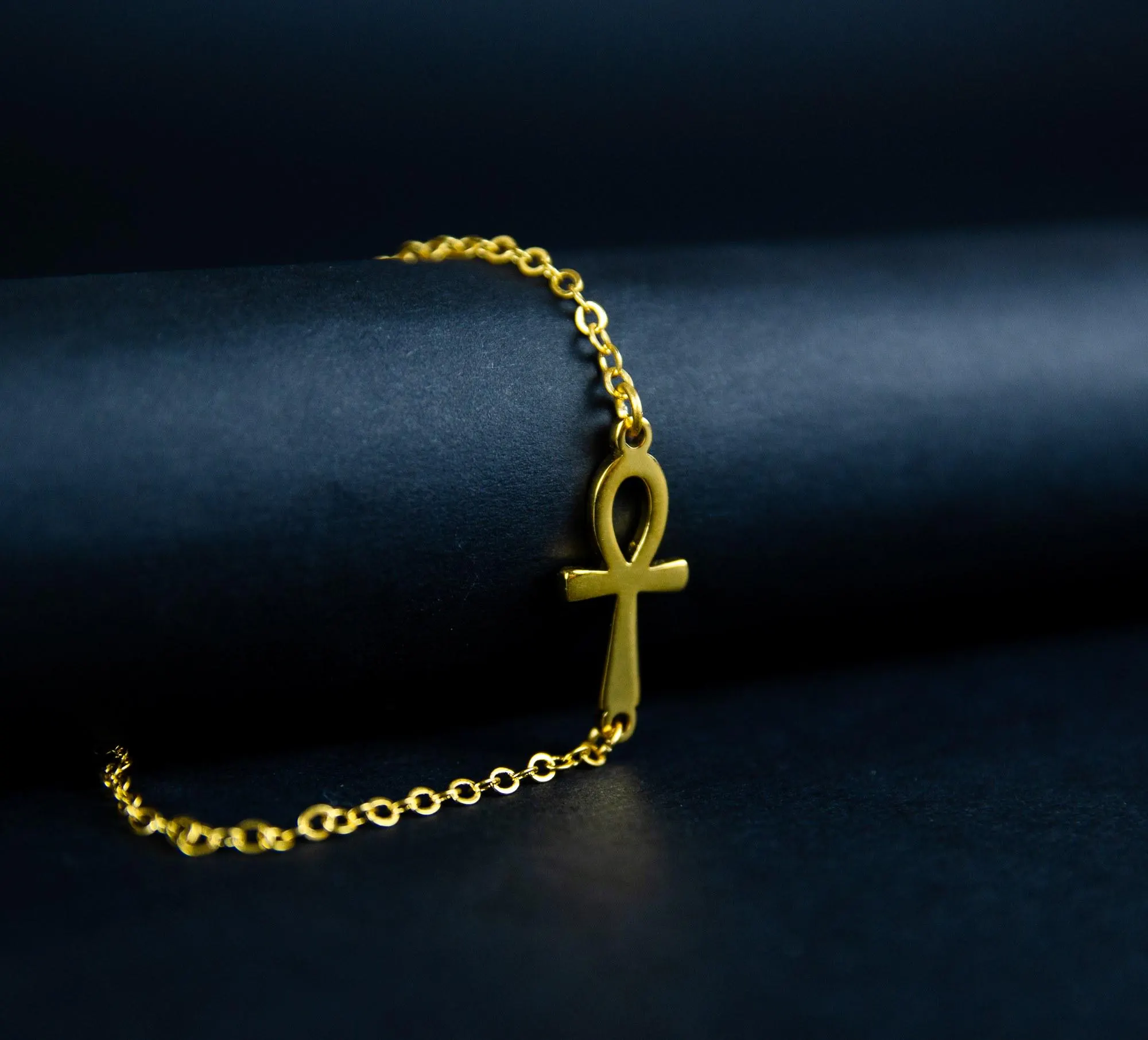 Ankh Bracelet; 24k Gold-Plated; Sideways Egyptian Key of Life; Dainty Chain Bracelet; Ancient Egypt Jewelry; Gifts for Her; Layering
