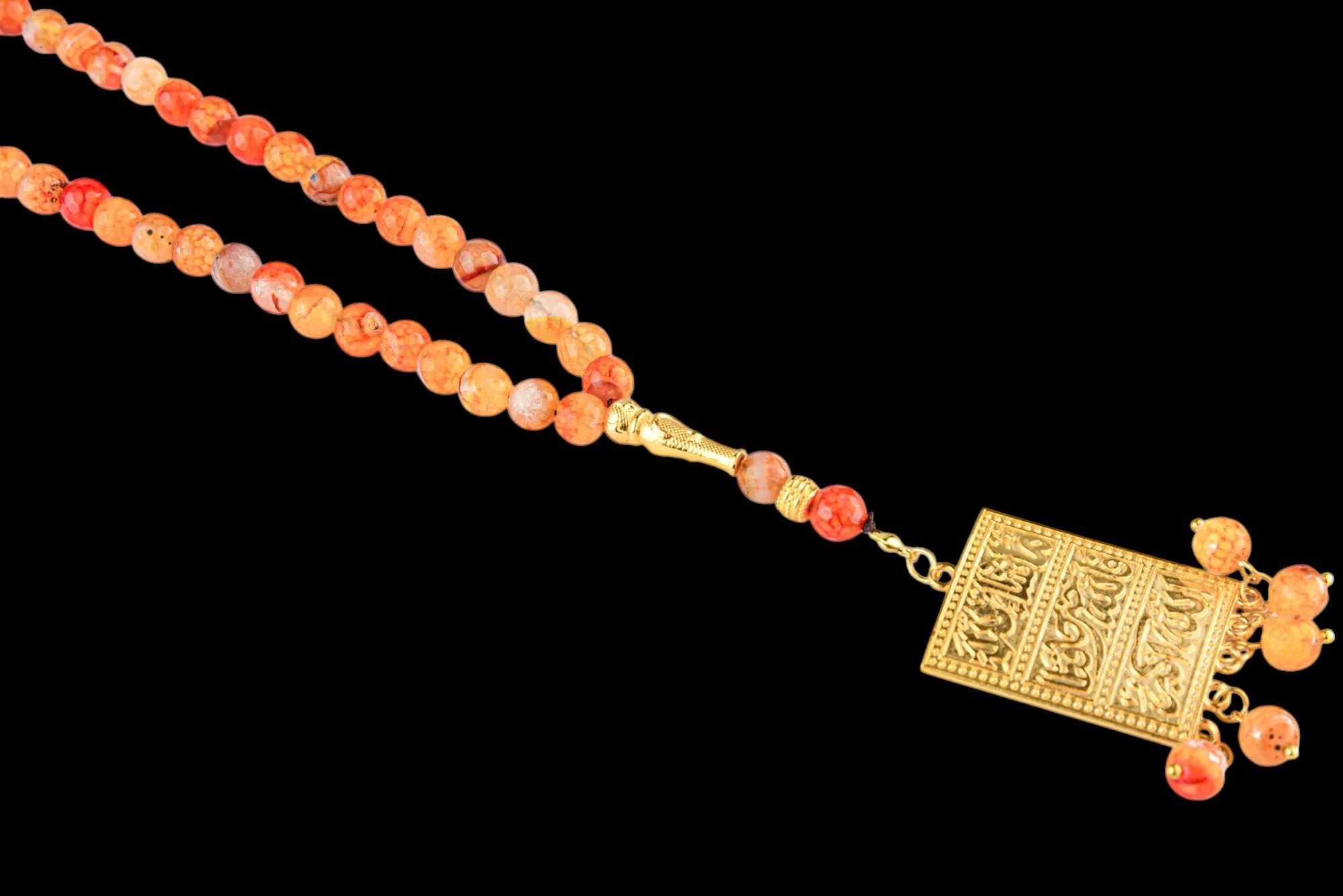 Coral Aqeeq Agate Tasbeeh; 99 Count Islamic Misbaha; 24k Gold-Plated Pendant; Dhikr Prayer Beads; Ramadan Eid Gift; Muslim Gift - image 3