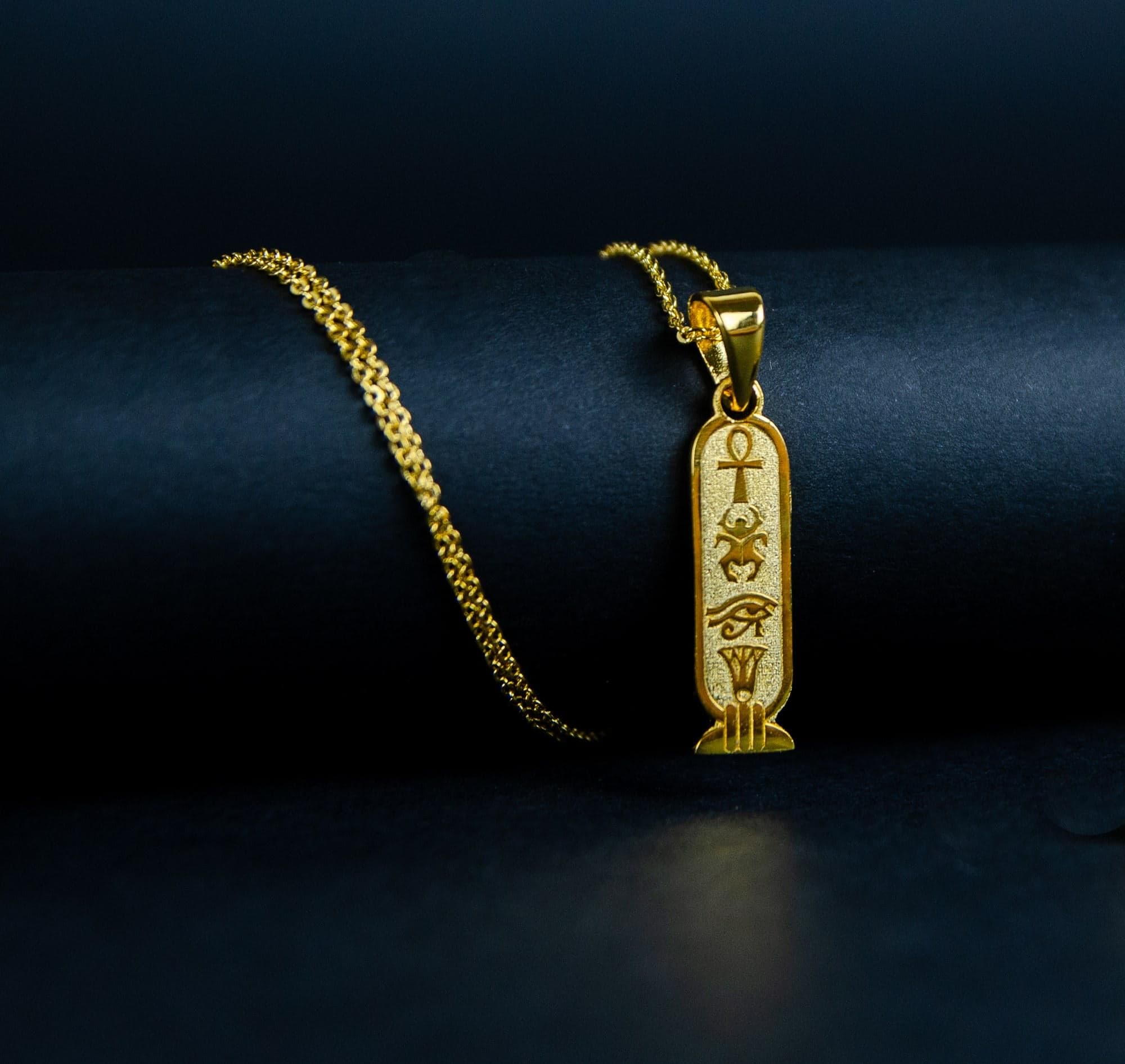 Egyptian Cartouche Necklace; 24k Gold-Plated; Hieroglyph Pendant; Ancient Egypt Jewelry; Pharaonic Gift; Gifts for Her; Statement
