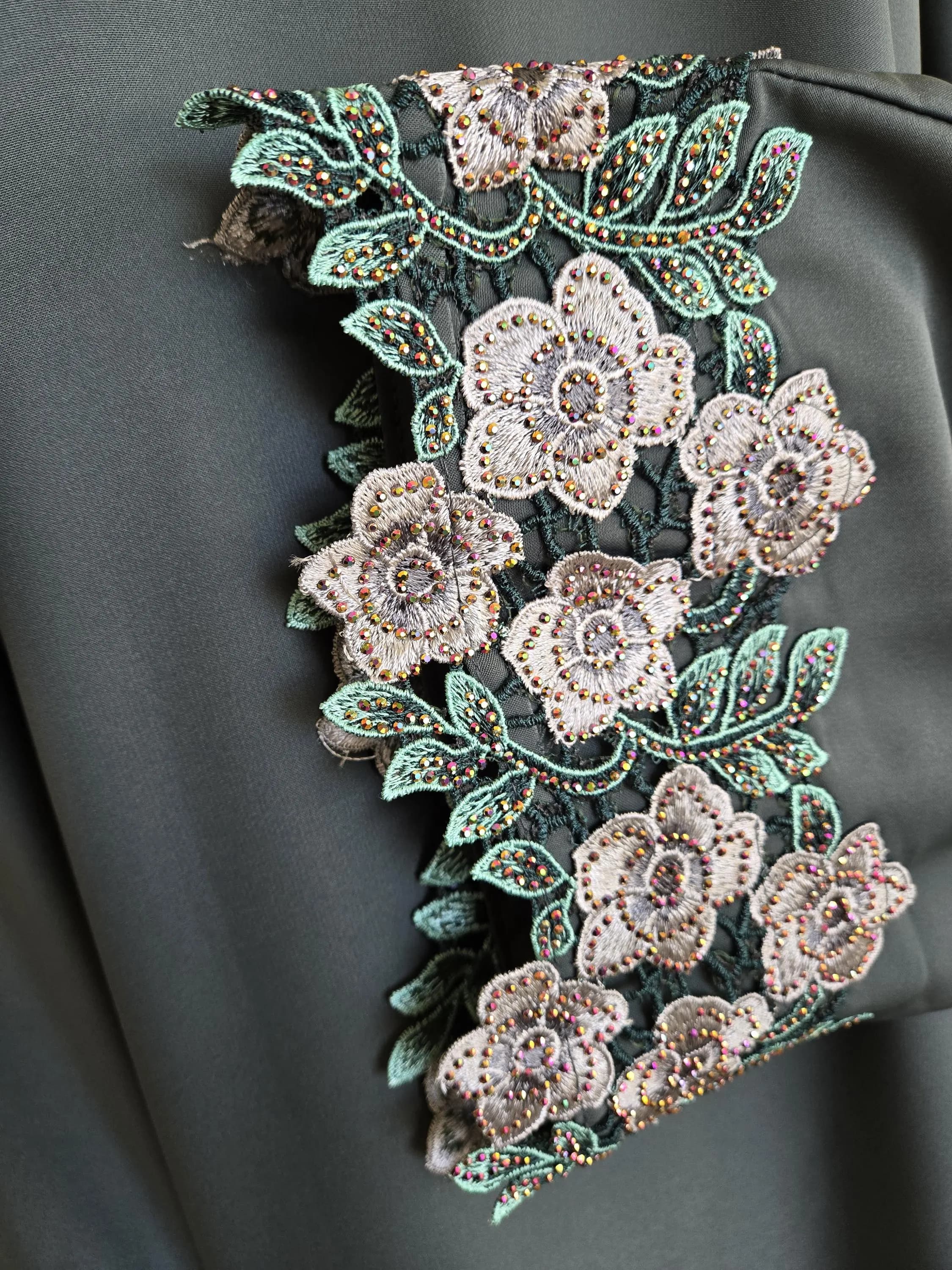 Floral Crystal Embroidered Teal Abaya - image 5