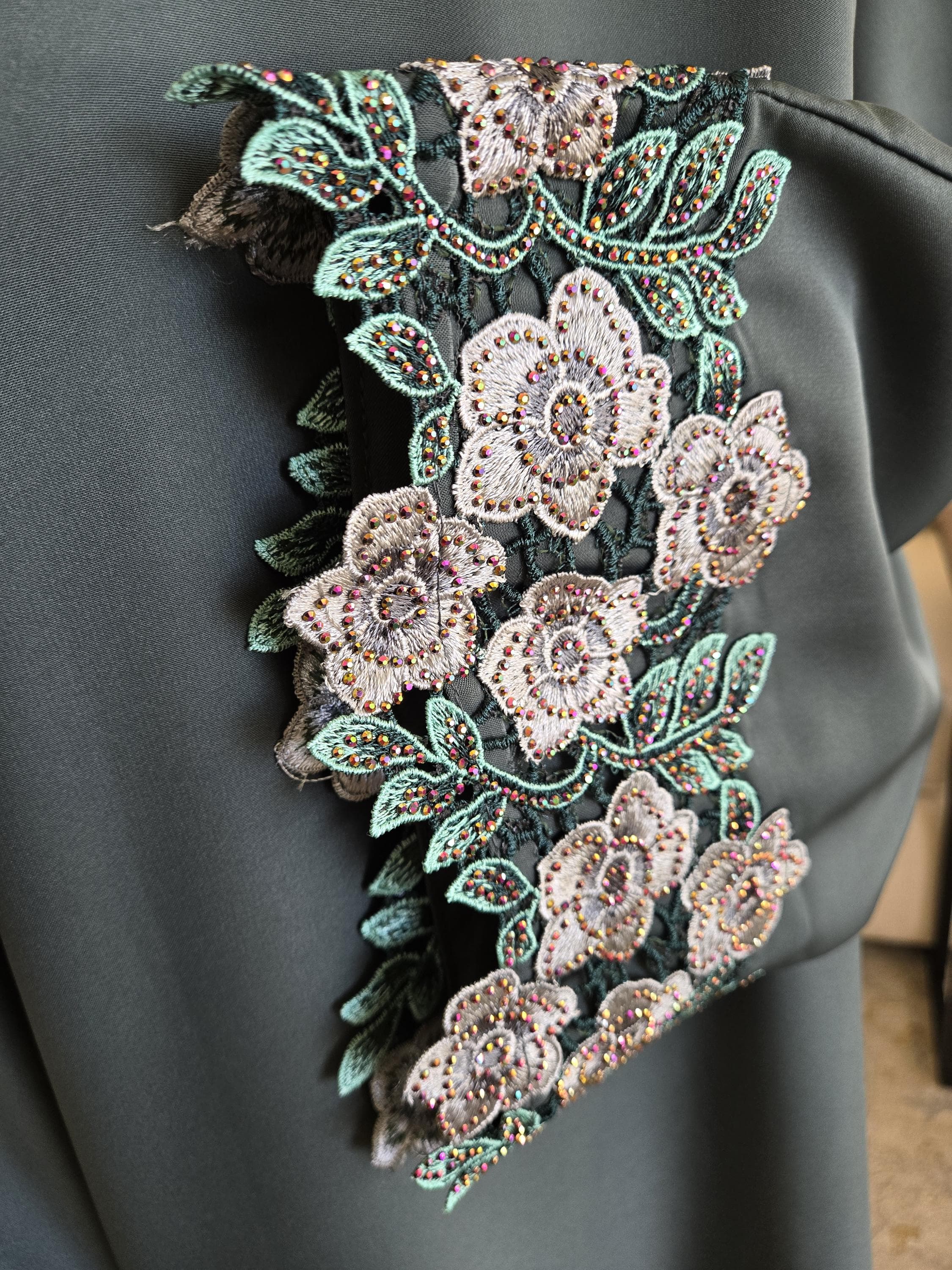 Floral Crystal Embroidered Teal Abaya - image 4
