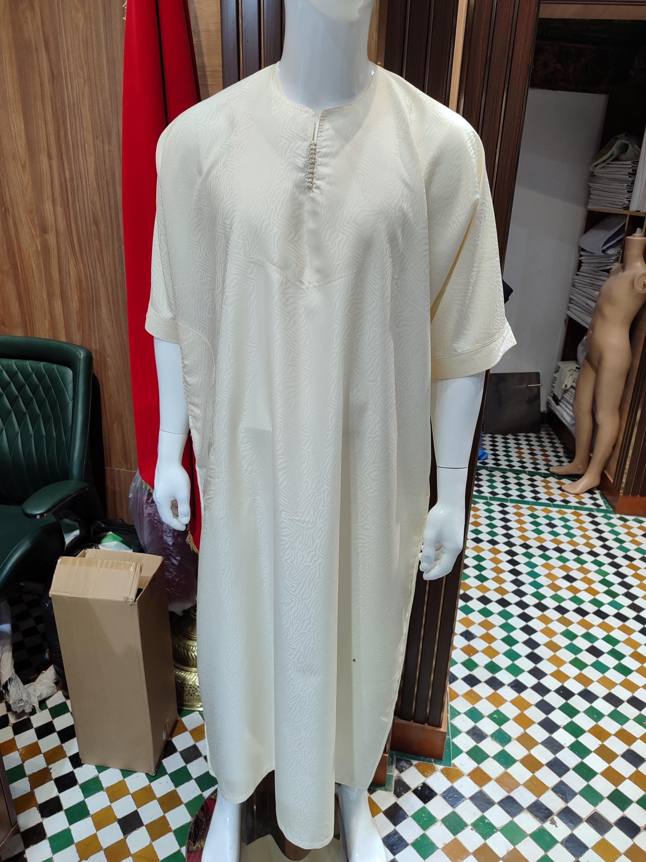 Cream Moroccan Thobe: Handcrafted Textured Islamic Menswear
