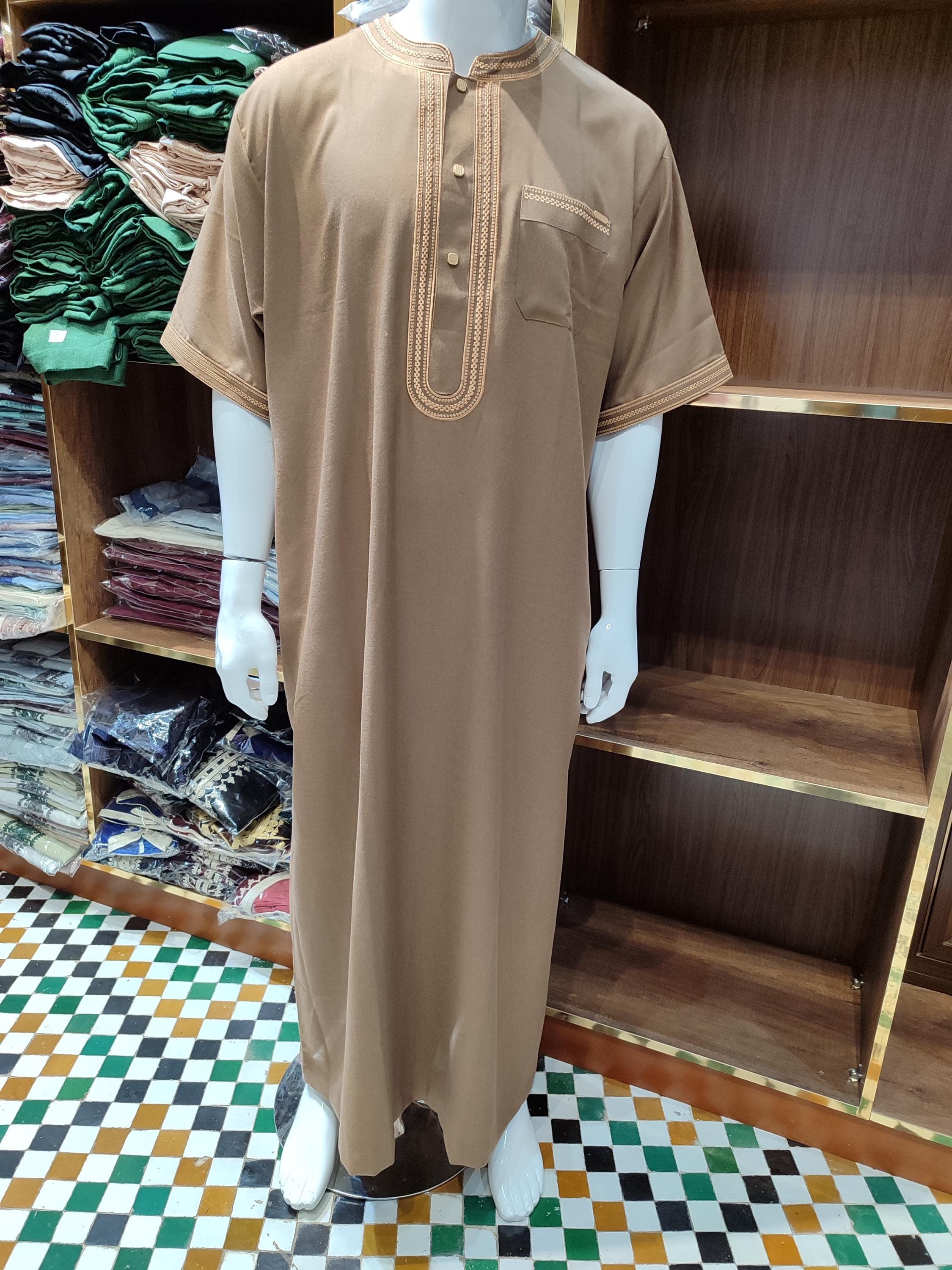 Embroidered Moroccan Thobe: Handmade Beige Kaftan, Islamic Clothing
