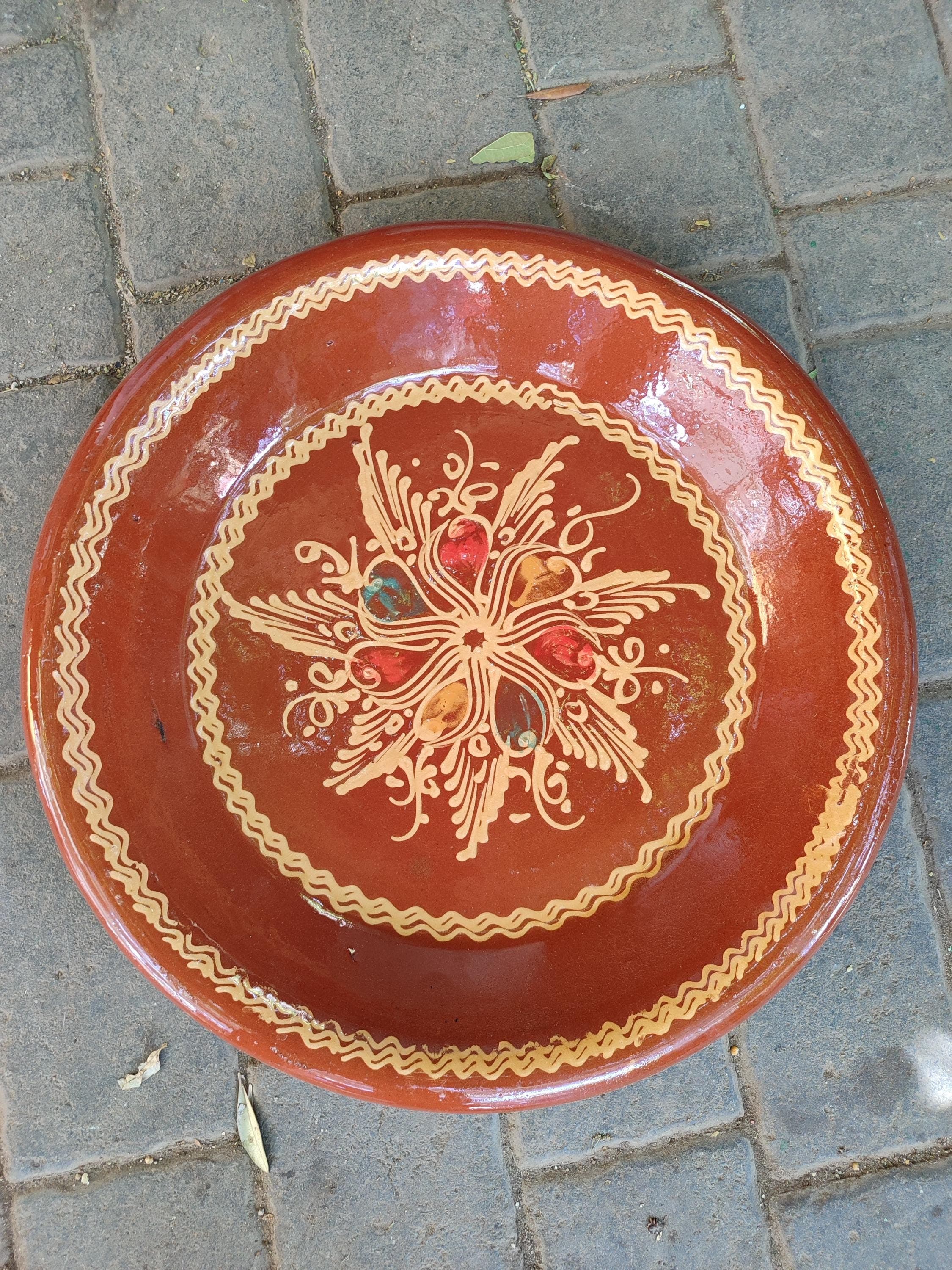 Handcrafted Moroccan Terracotta Couscous Dish: Large Antique Redware Serving Plate