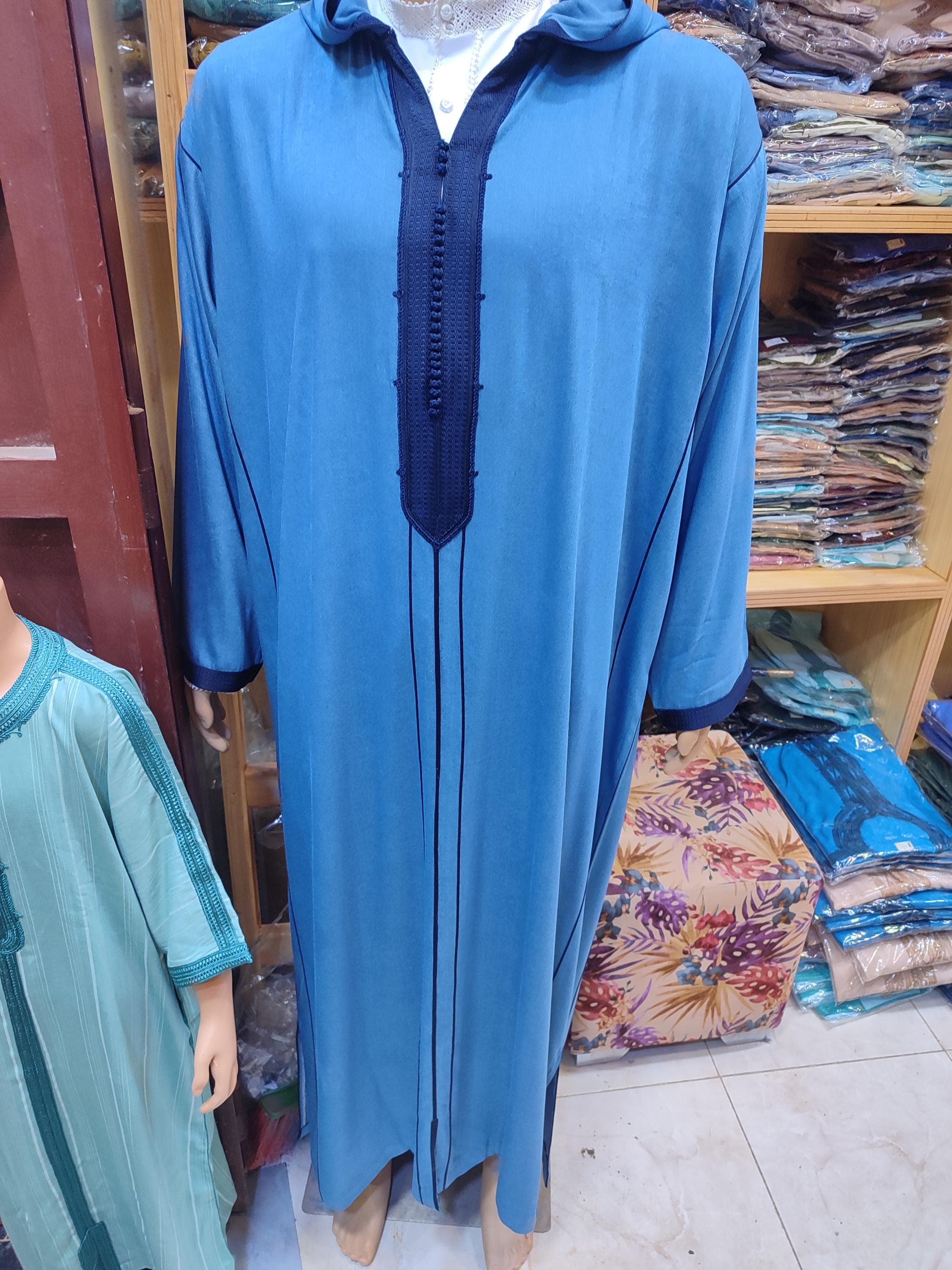 Handmade Moroccan Djellaba: Royal Blue Embroidered Kaftan