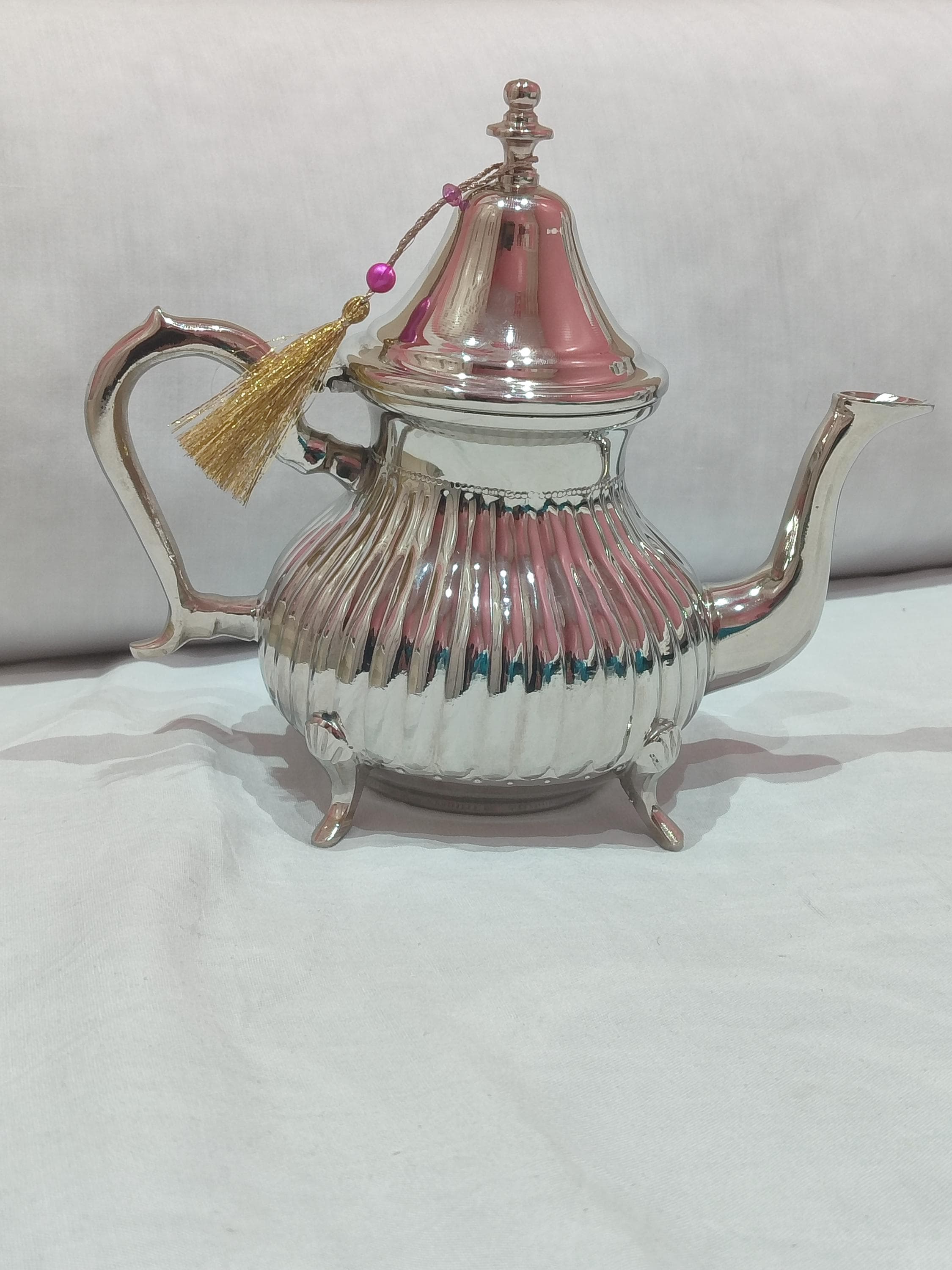 Luxury Moroccan Silver Teapot 750ml | Handcrafted Fluted Tea Pot | Traditional Mint Tea Kettle Engraved | Elegant Wedding Gift