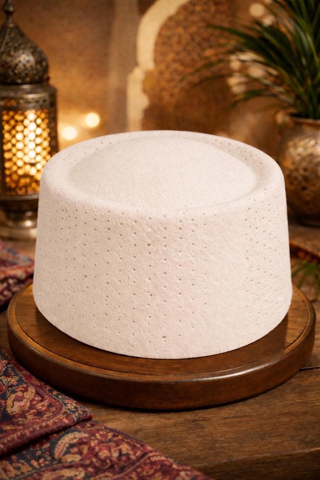 This premium ventilated fez features strategically placed openings that allow for airflow, keeping you comfortable during extended wear. Crafted from high-quality felt, this traditional fez cap combines classic Moroccan design with practical functionality. The red fez finish is achieved through traditional dyeing processes, ensuring rich, lasting color that won't fade. Available in custom size fez measurements, this moroccan hat fits perfectly for daily wear
