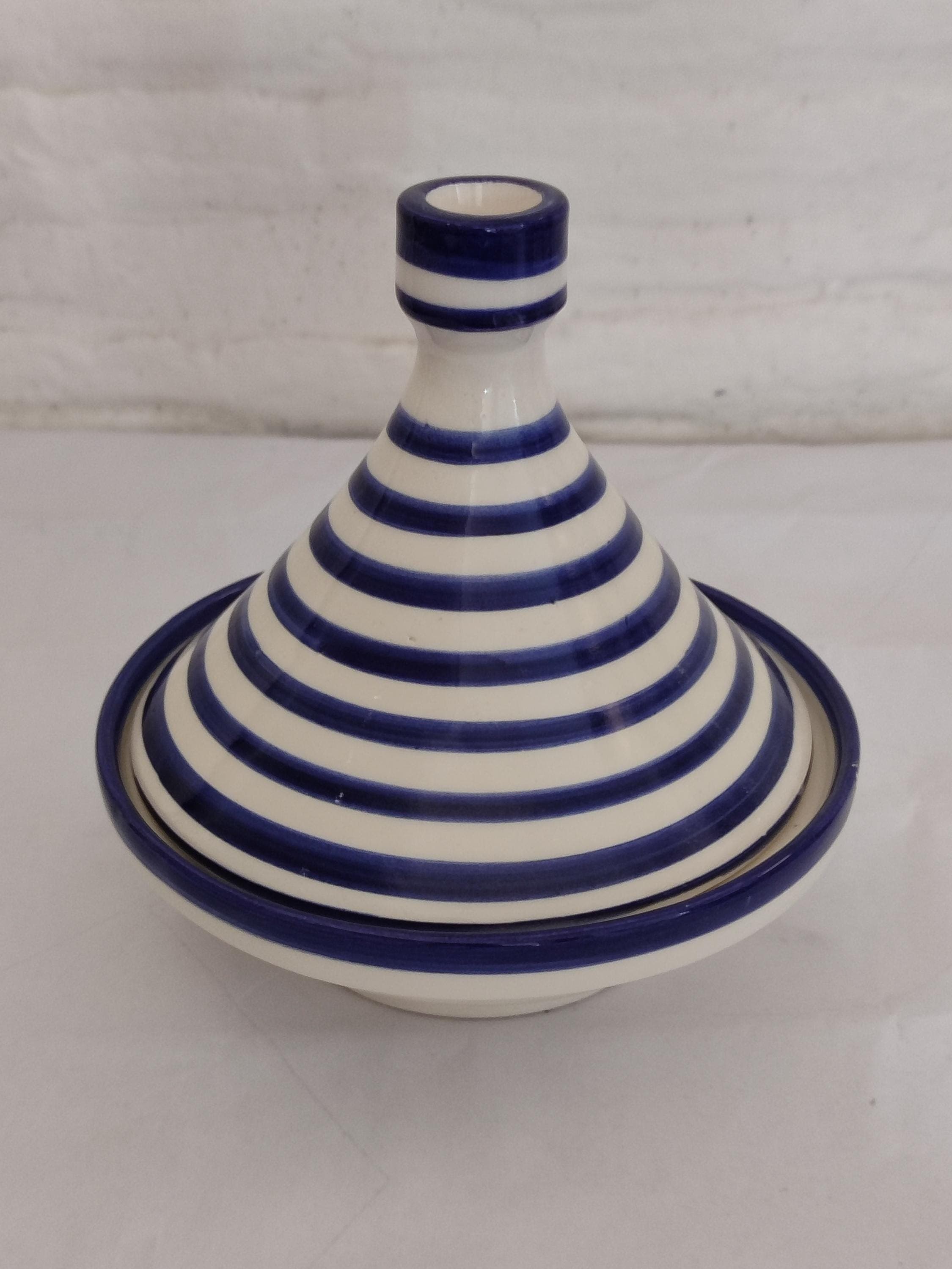 Handcrafted Moroccan Tagine: Blue & White Ceramic Serving Dish, Fez Pottery