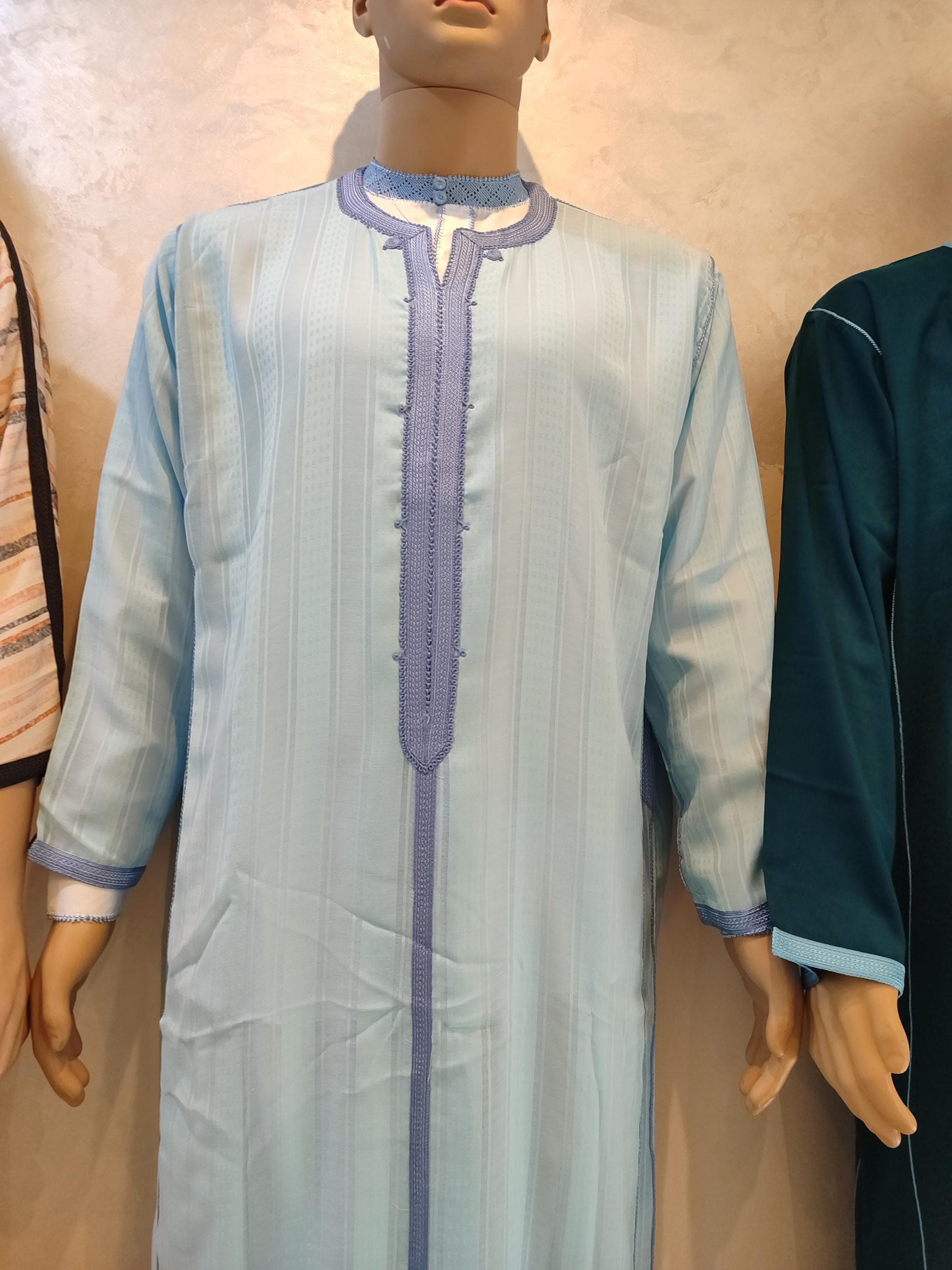 Handmade Moroccan Djellaba Set: Light Blue Embroidered Kaftan - image 5
