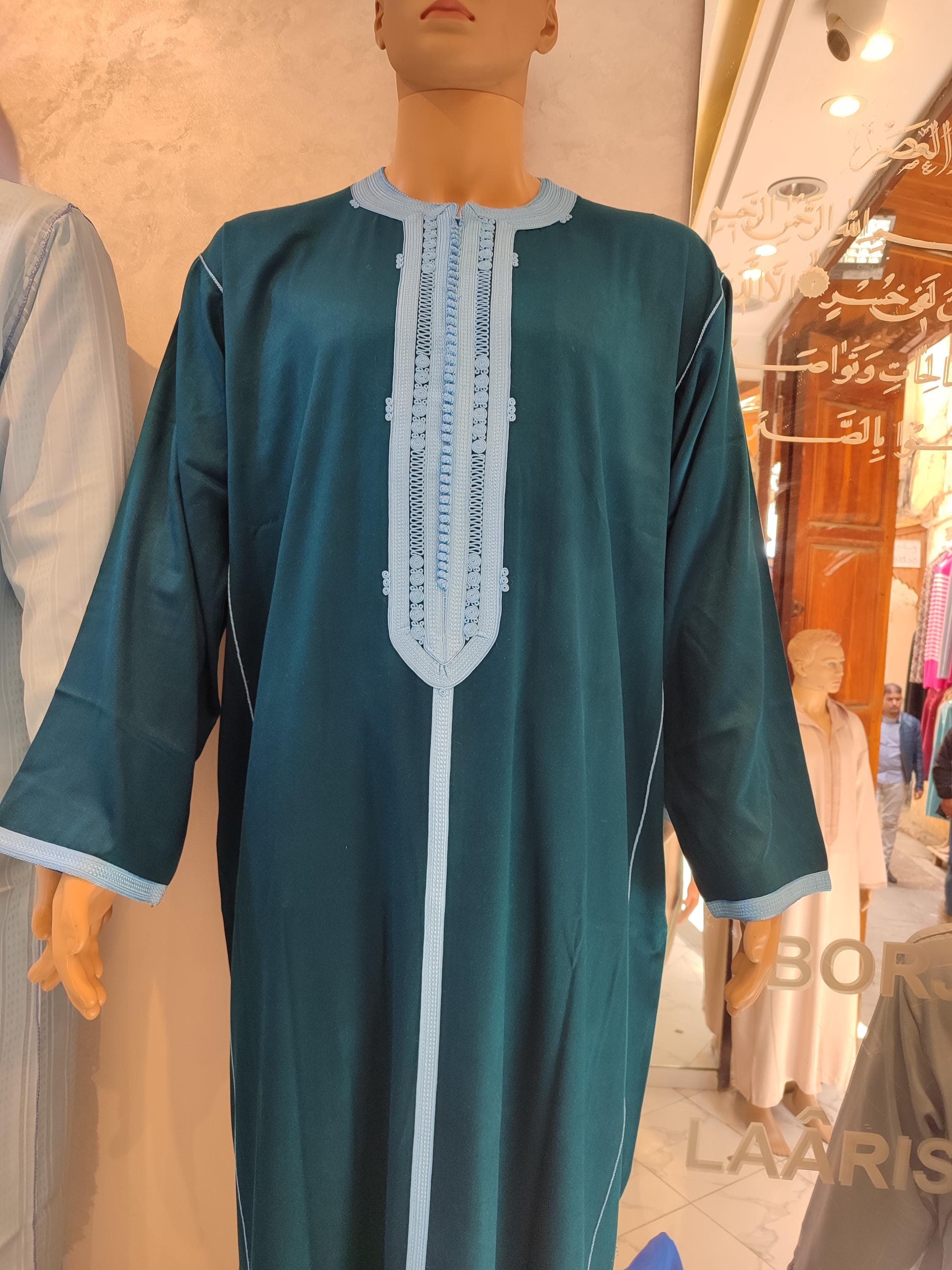 Handmade Moroccan Men's Djellaba: Embroidered Islamic Kaftan Robe