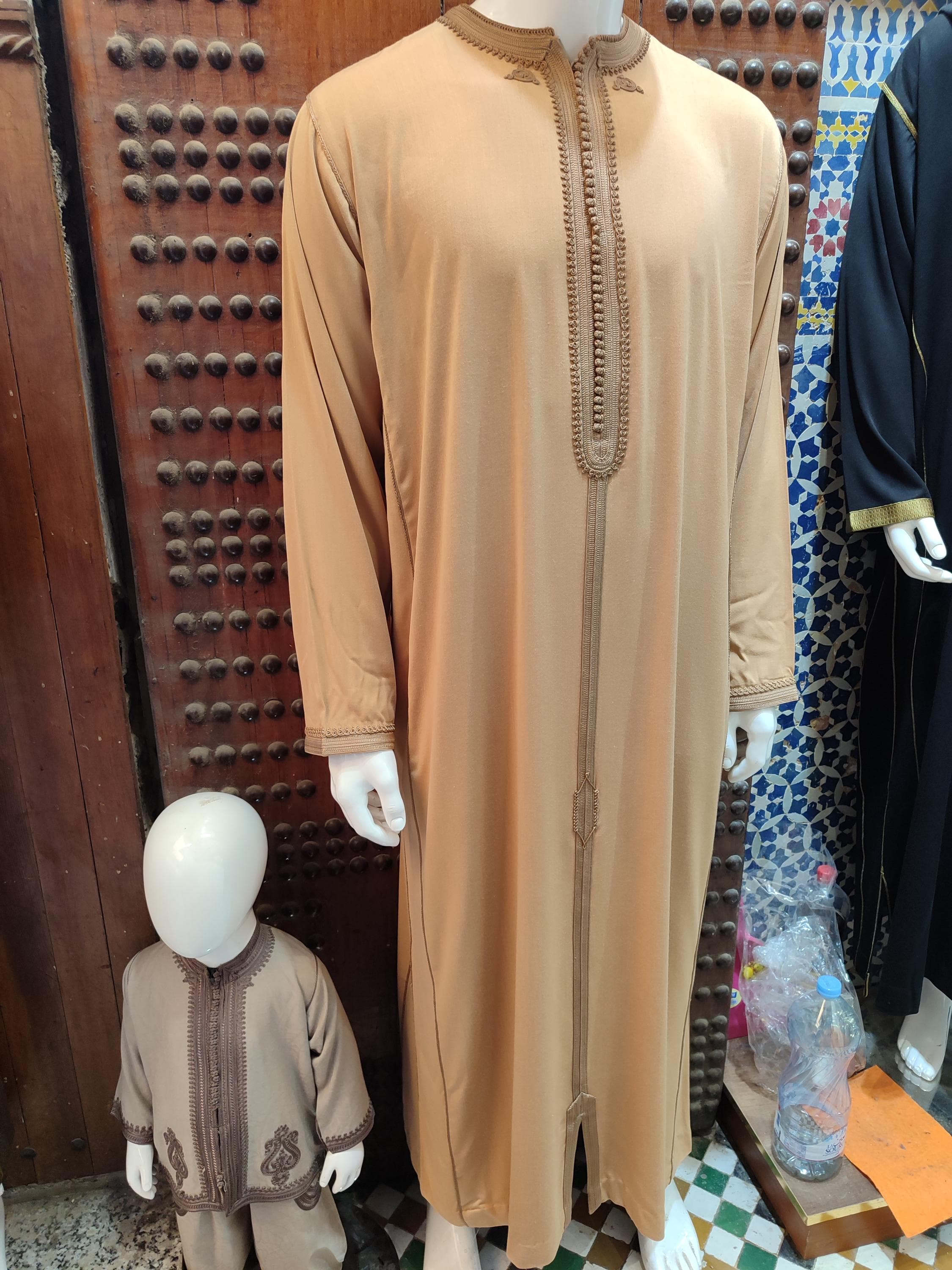 Beige Moroccan Kaftan Men | Handmade Wedding Thobe | Gold Embroidered Traditional Dress