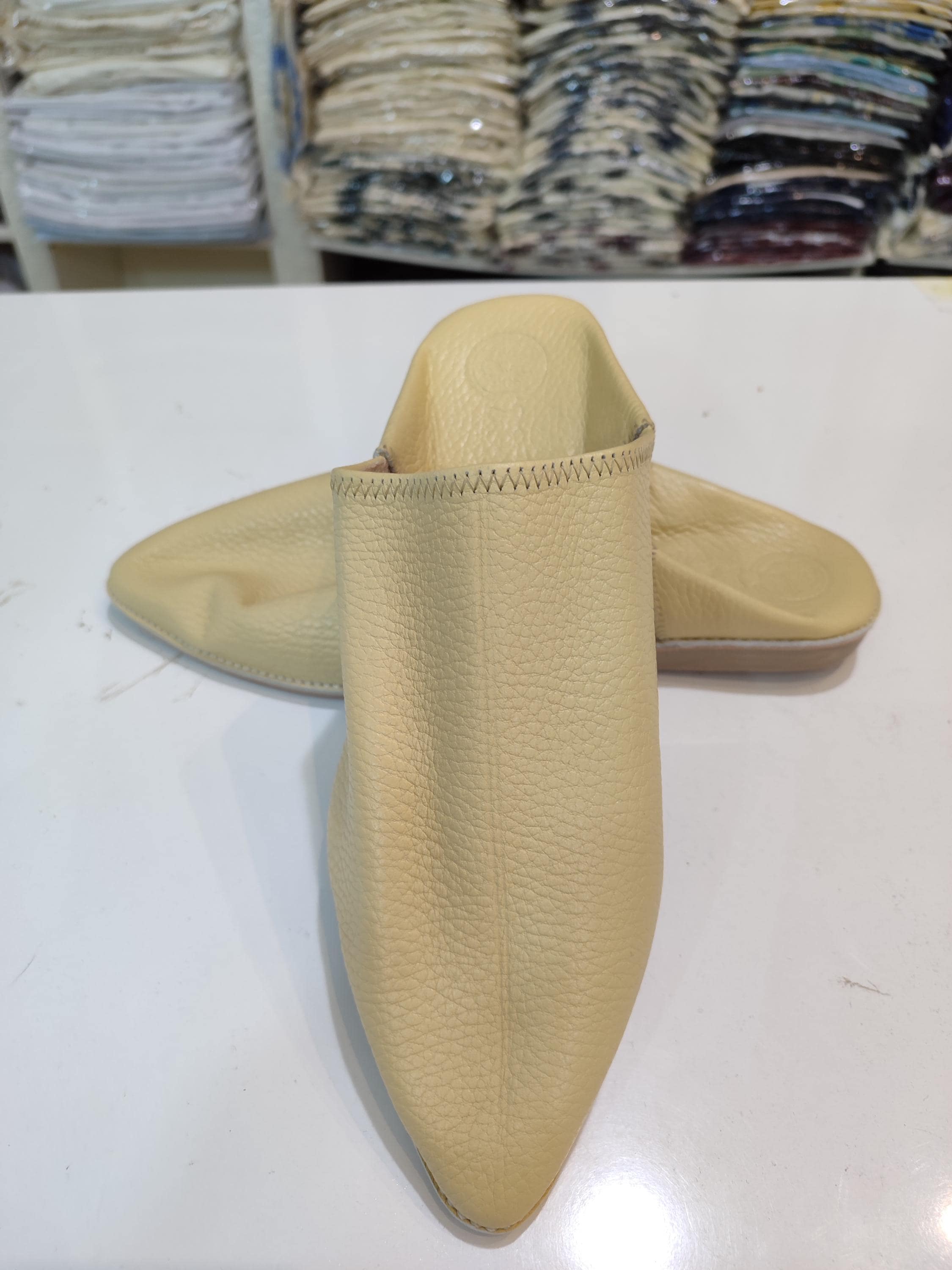 Men's Beige Moroccan Babouche | Handmade Leather Slippers | Cream Babouche Mules | Pointed Toe Slides | Authentic Fez Shoes