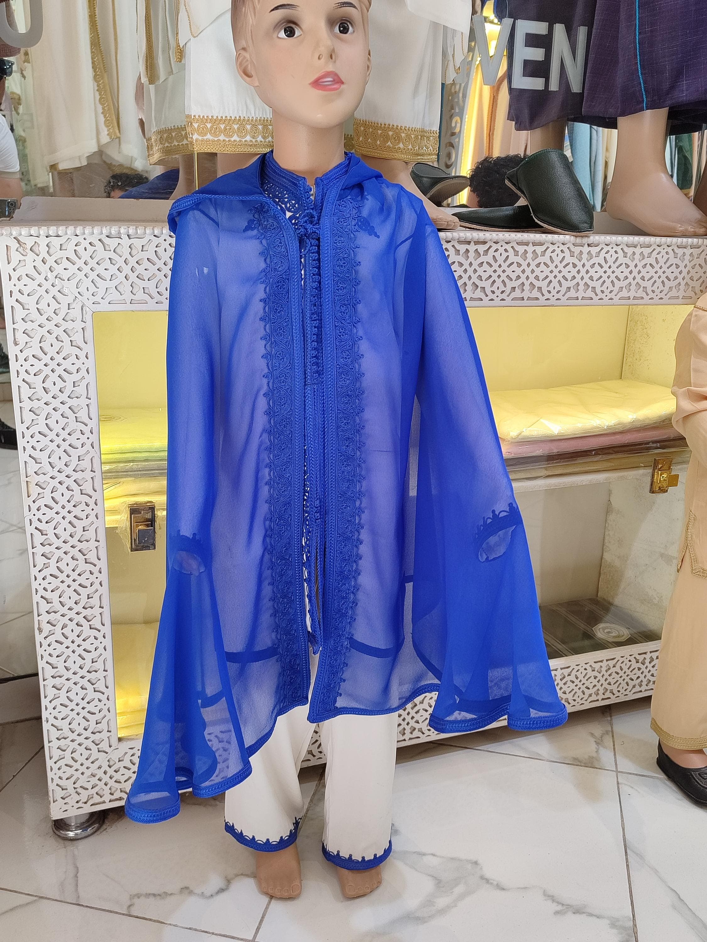 Authentic Moroccan Kids Jabador | Hand Embroidered Children Set | Traditional 3-Piece Outfit | Premium Chiffon