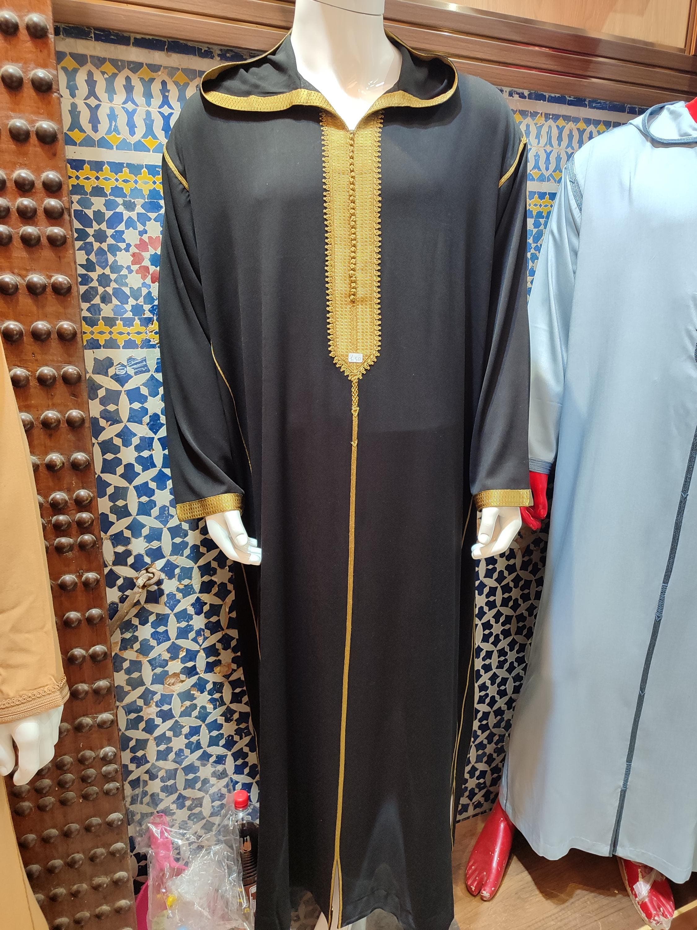 Men Moroccan Djellaba Black Gold Embroidery hooded thobe Cotton Luxury Thobe Kaftan Handmade Wedding Eid Ramadan Gift Islamic