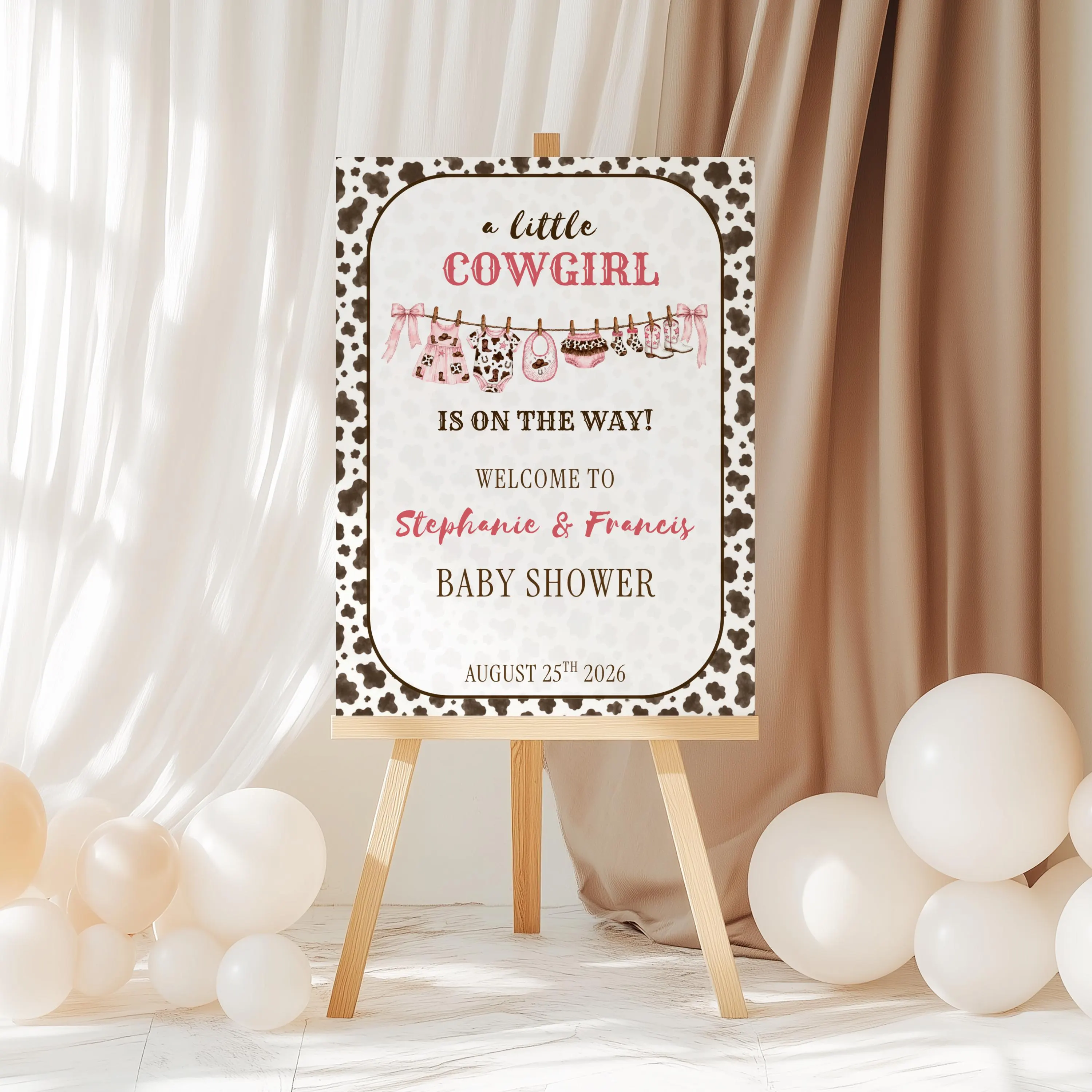 Cowgirl Baby Shower Welcome Sign, Editable Little Cowgirl Is On The Way Poster, Western Baby Girl Decor (Digital Download, Canva Template) - image 5