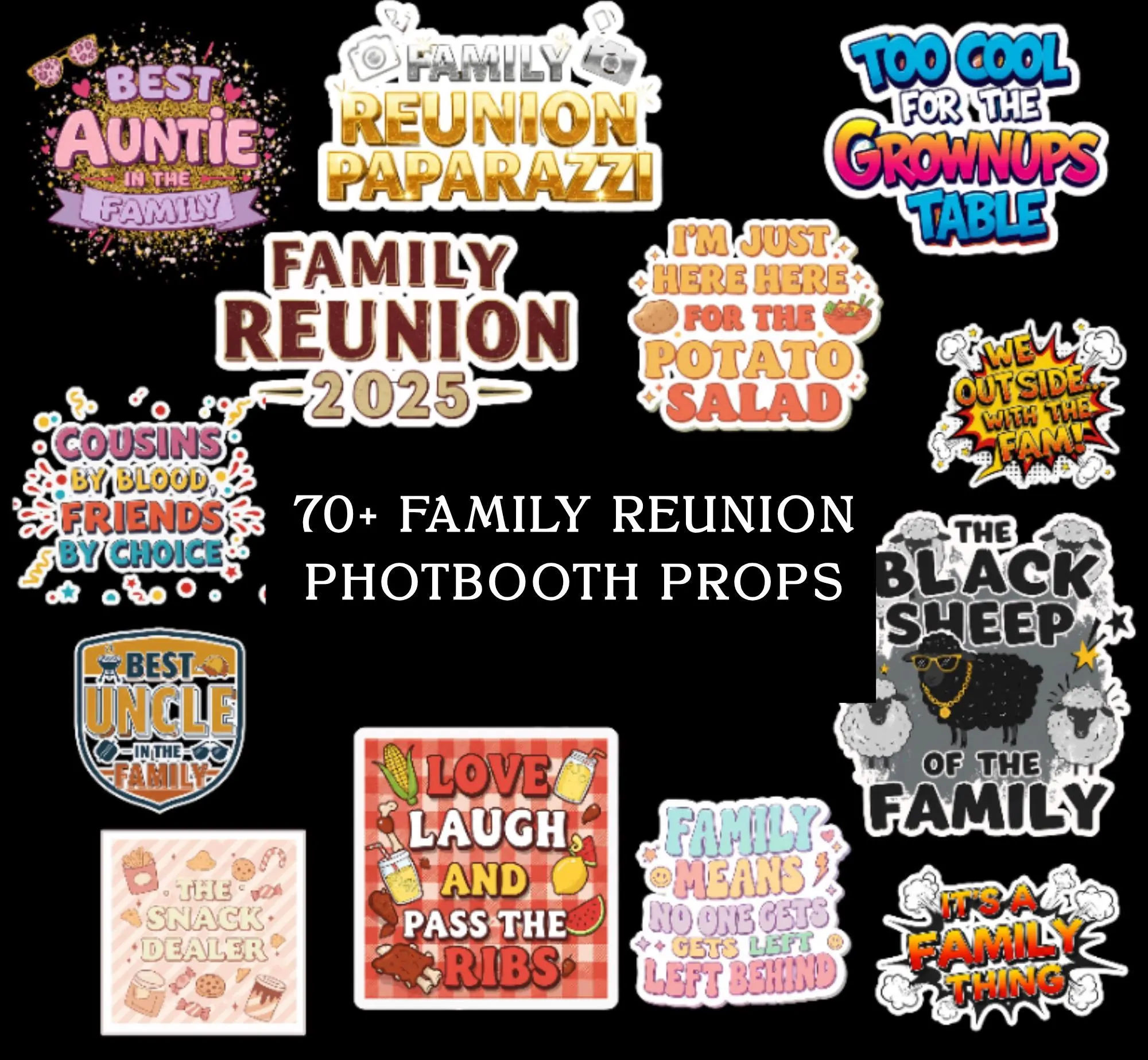 Family Reunion Photo Booth Props, 70+ Family Reunion Party Signs, Printable Family Gathering Props, Funny PNG Designs (Digital Download) - image 5