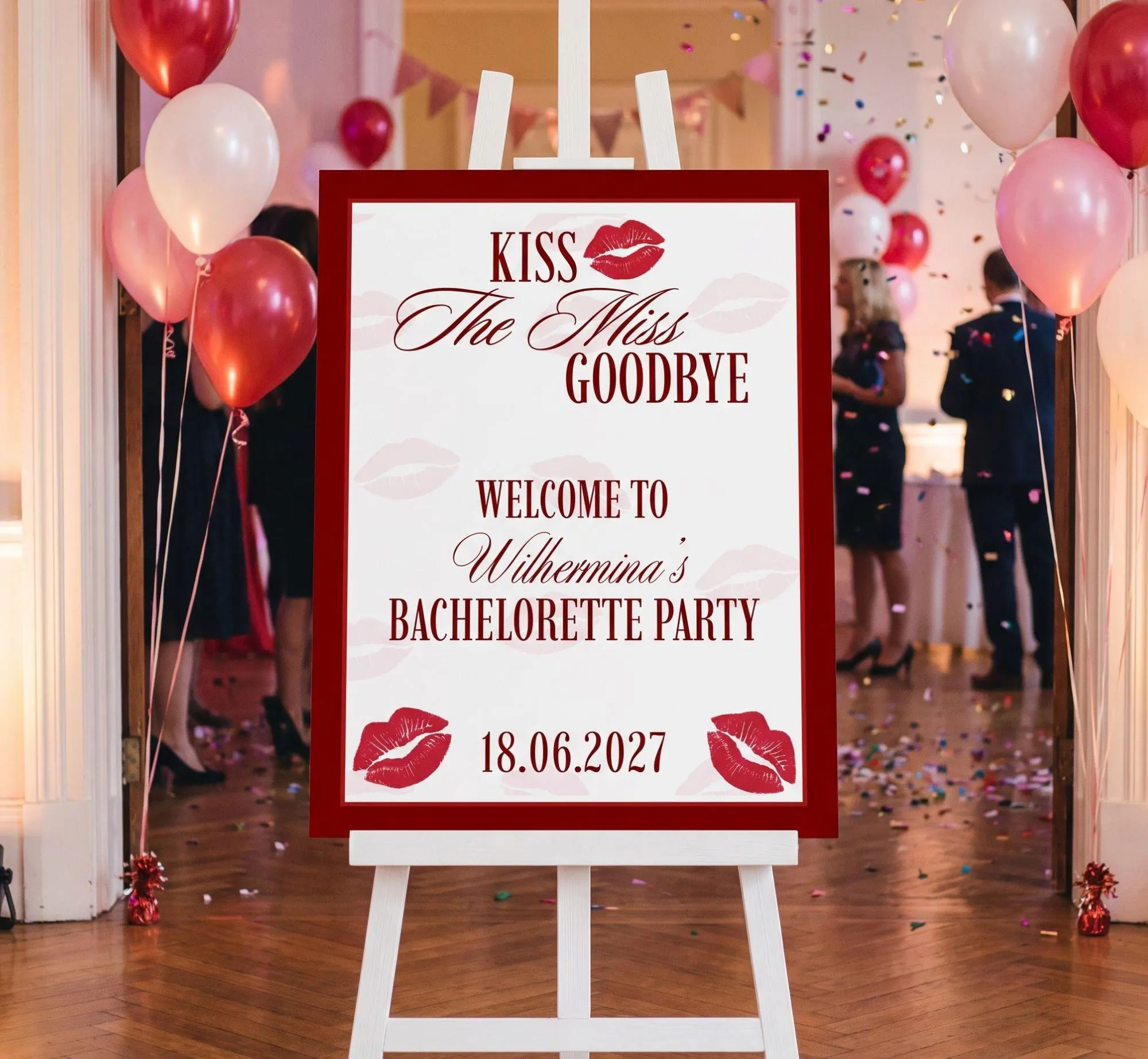 Kiss The Miss Goodbye Welcome Sign, Editable Lips Bachelorette Poster, Hen Party Bridal Decor (Digital Download, Canva Template) - image 5