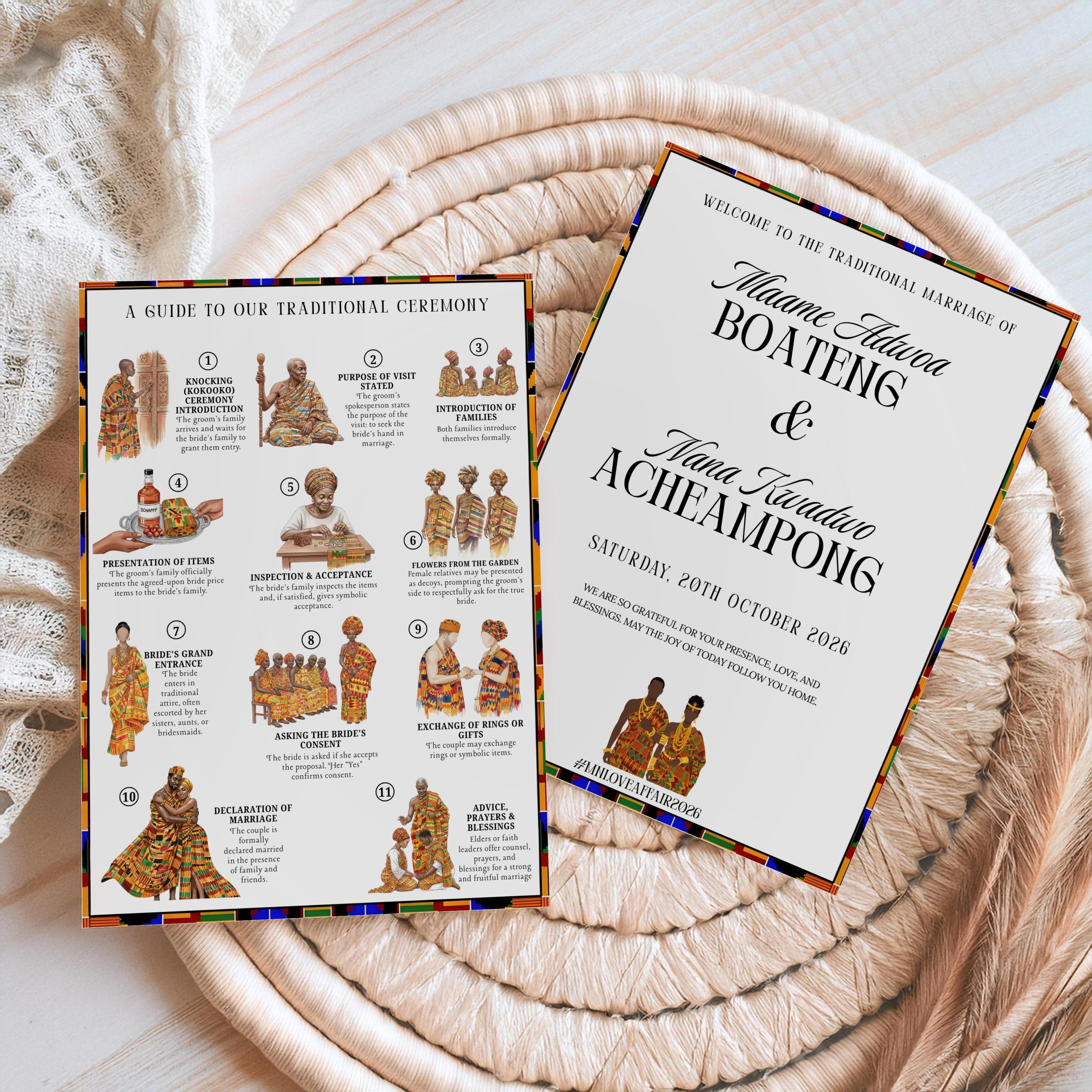 Ghana Wedding Program, Editable Traditional Engagement Ceremony Template, Save The Date Kente Wedding Card (Digital Download, Canva)