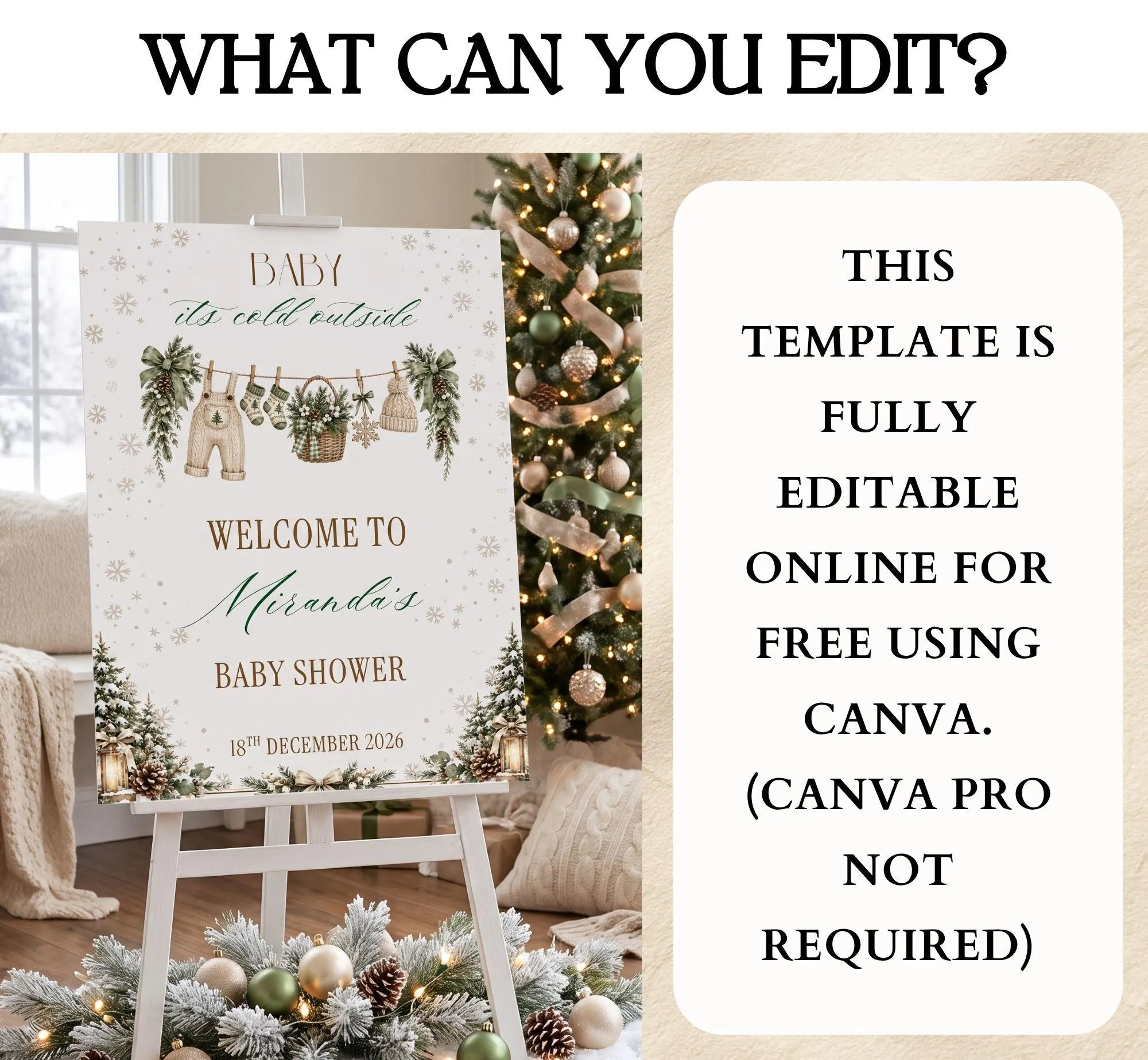 Baby It's Cold Outside Welcome Sign, Editable Christmas Baby Shower Poster, Winter Wonderland Signage (Digital Download, Canva Template) - image 5