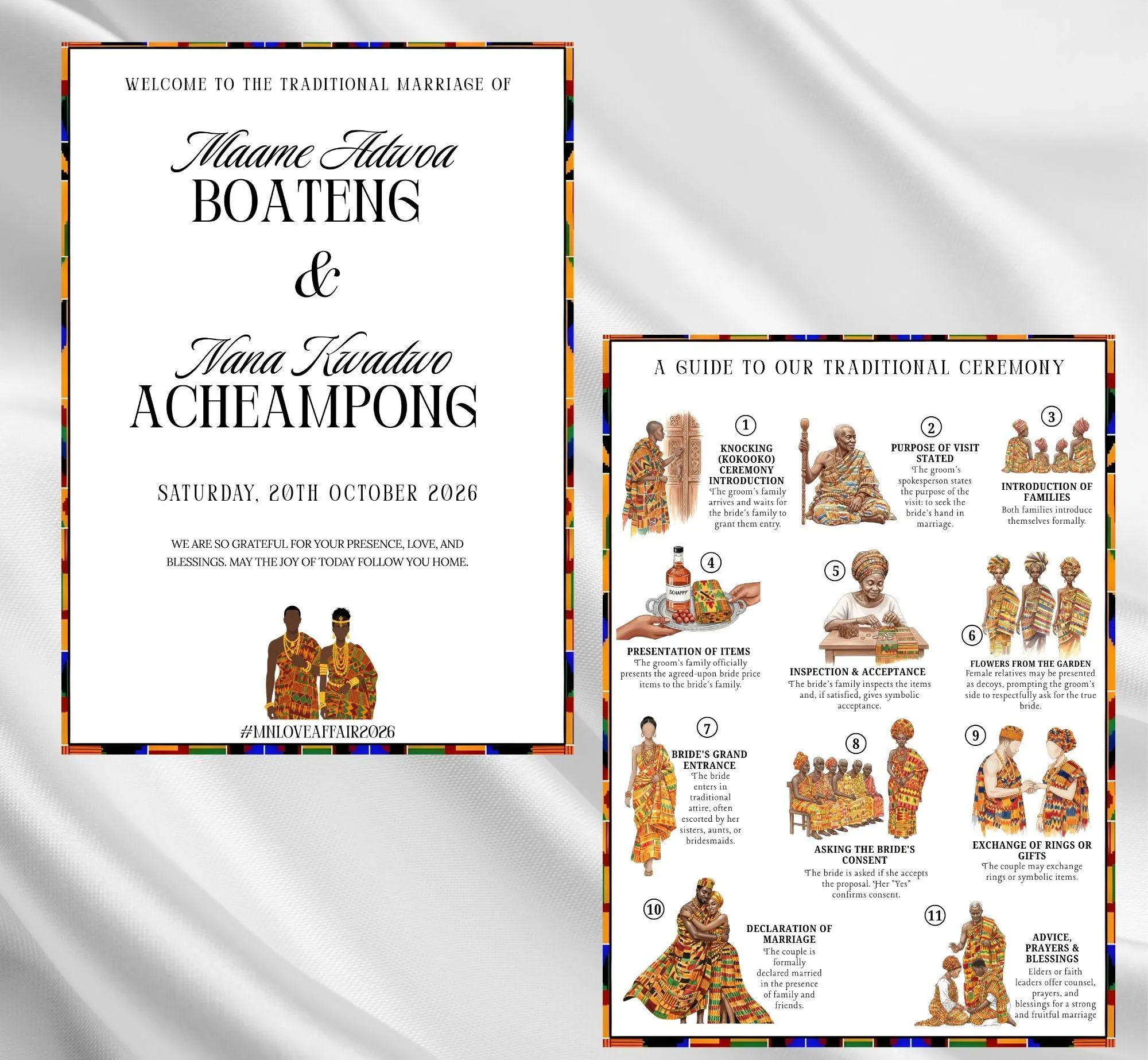 Ghana Wedding Program, Editable Traditional Engagement Ceremony Template, Save The Date Kente Wedding Card (Digital Download, Canva) - image 5