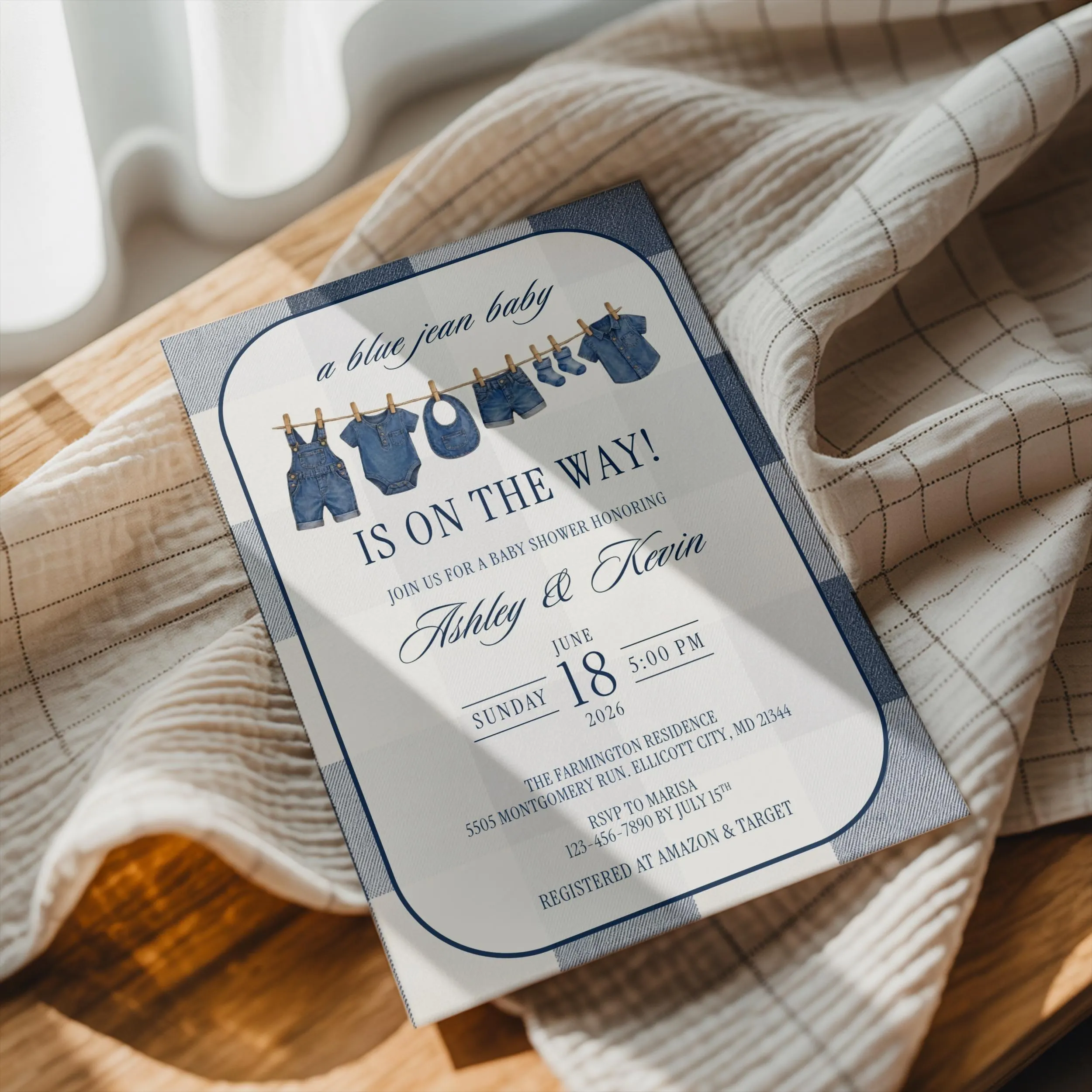 Blue Jean Baby Shower Invitation, Editable Denim Theme Baby Boy Shower Invite, Western Country Baby (Digital Download, Canva Template) - image 3
