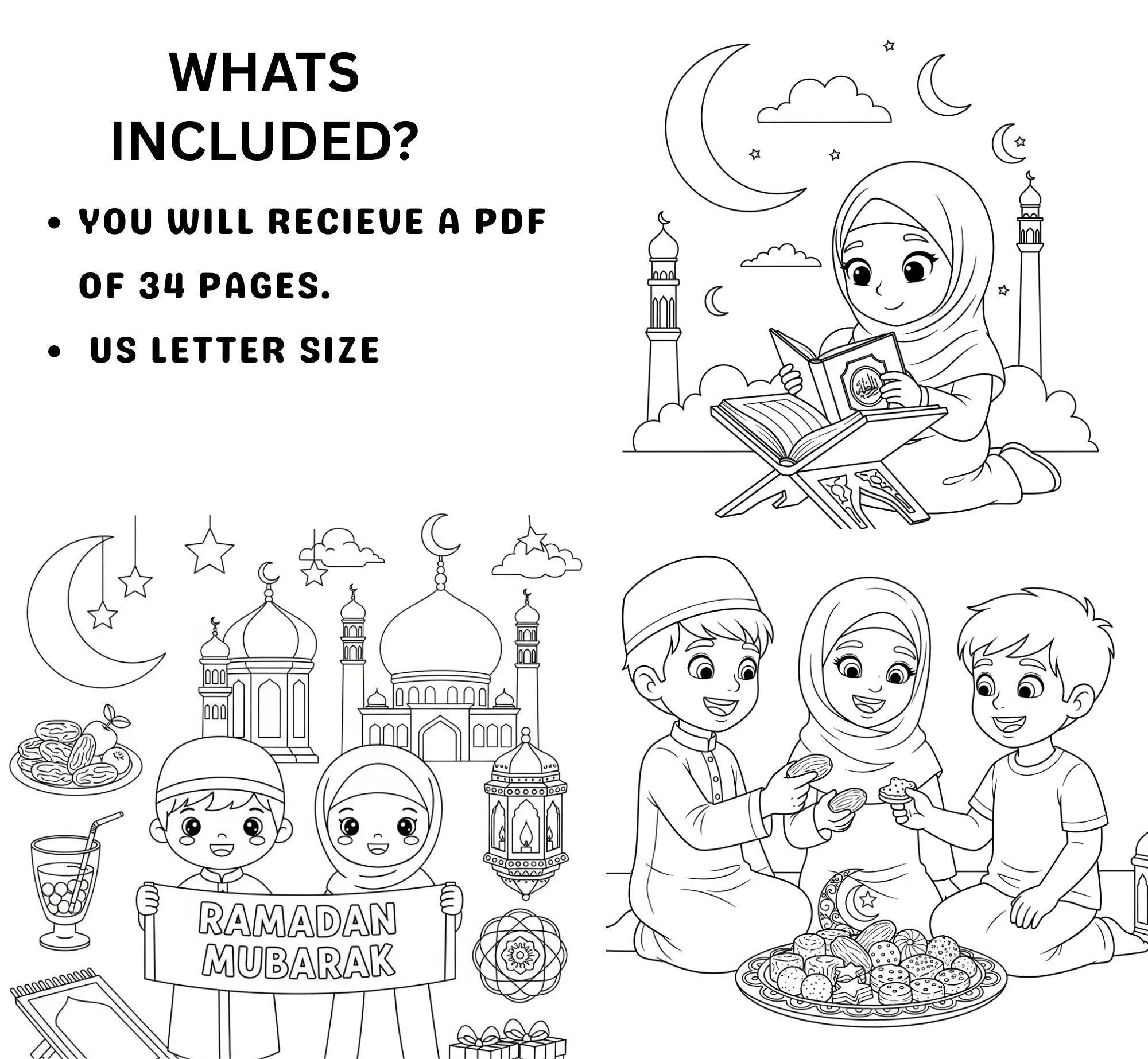 30+ Ramadan Coloring Pages for Kids, Printable Islamic Coloring Book, Ramadan Mubarak Activities, Eid Coloring Pages, Muslim Kids Art - image 3