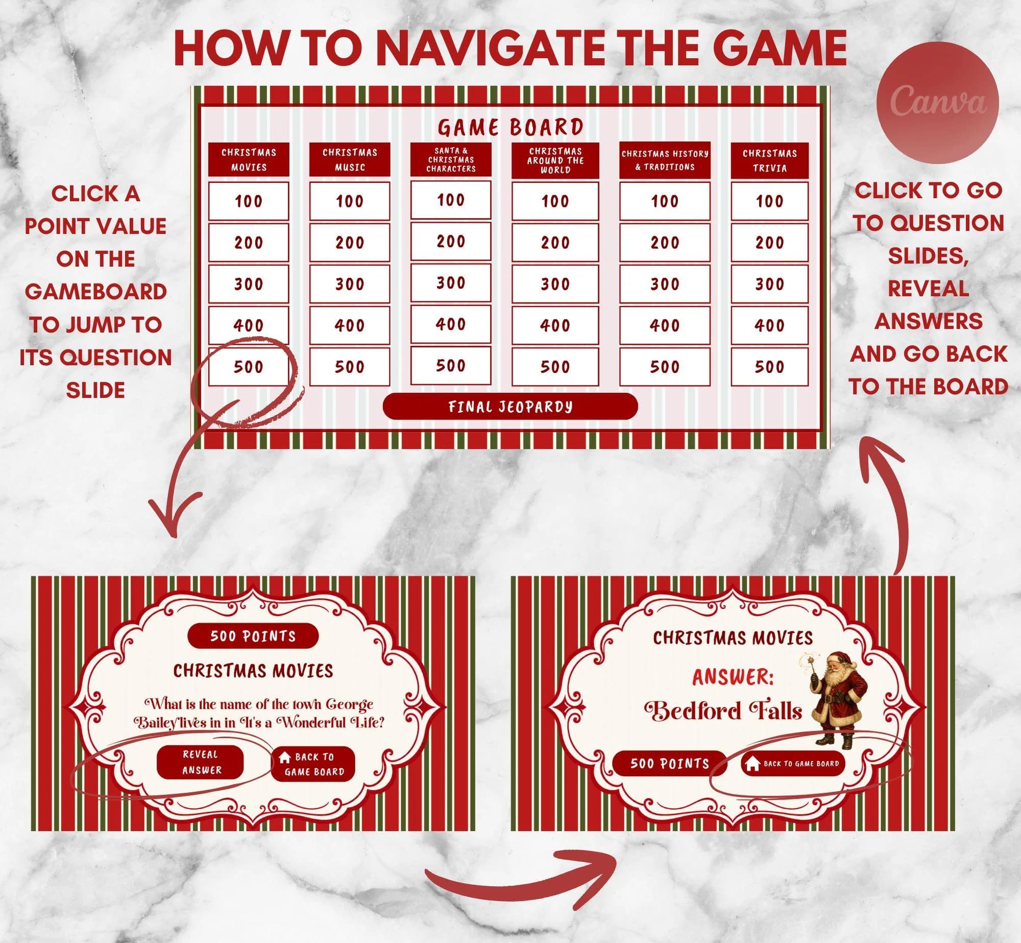 Christmas Jeopardy Game, Editable Trivia Game Night, Holiday Party, Family Christmas Game (Digital Download, Canva Template) - image 5