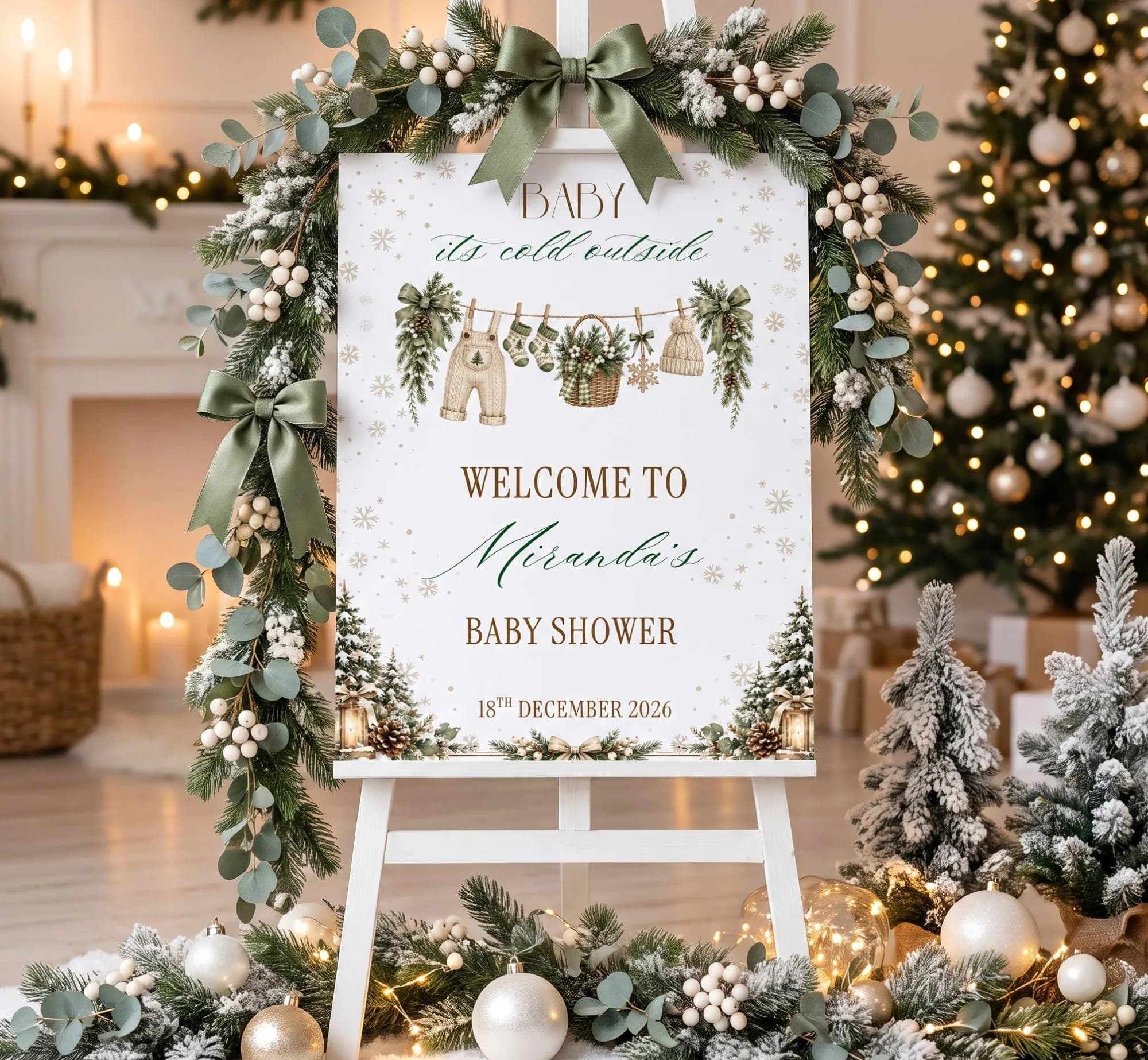 Baby It's Cold Outside Welcome Sign, Editable Christmas Baby Shower Poster, Winter Wonderland Signage (Digital Download, Canva Template) - image 4