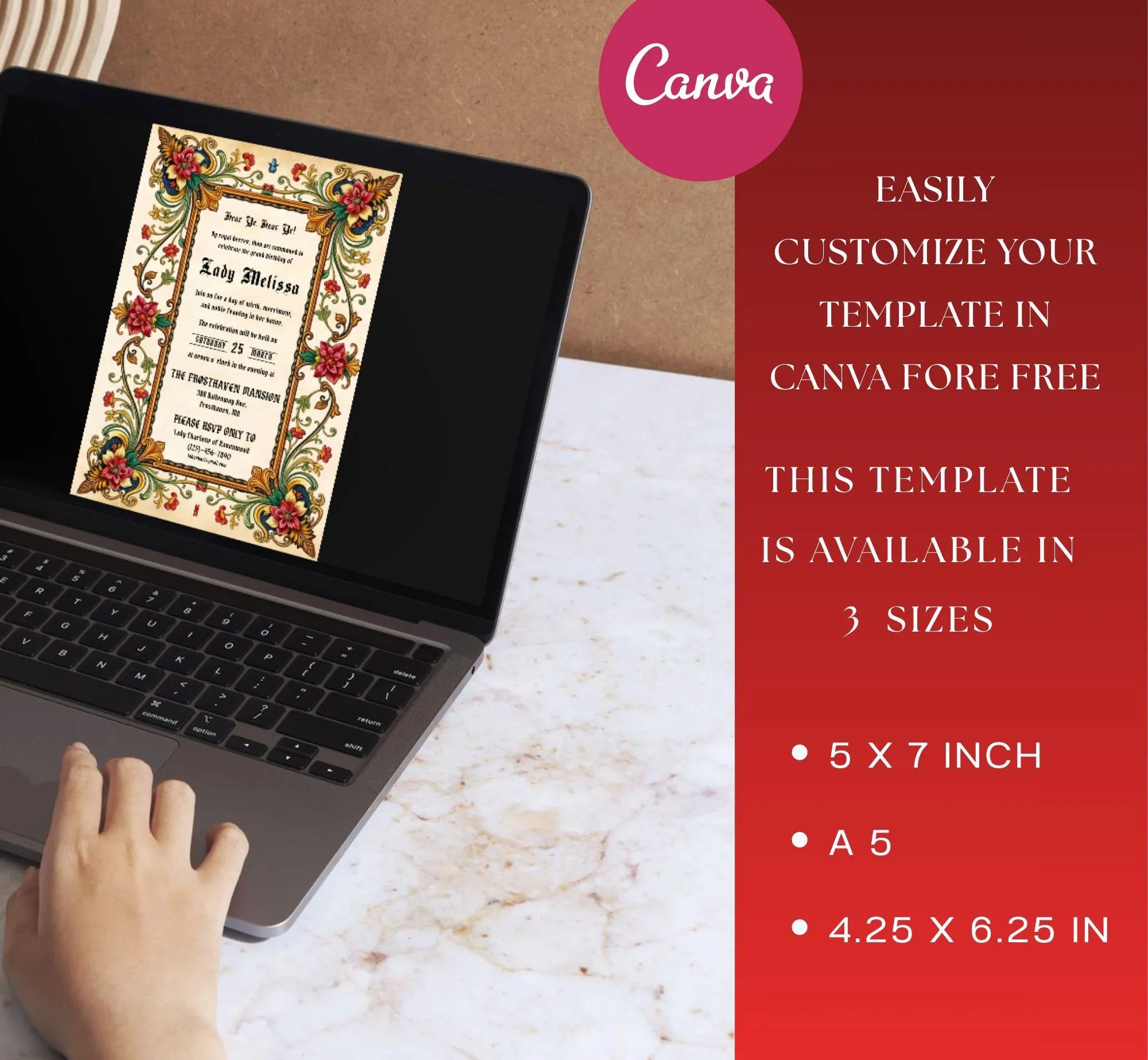 Medieval Birthday Invitation Template, Editable Renaissance Royal Birthday Invite (Digital Download, Canva) - image 4