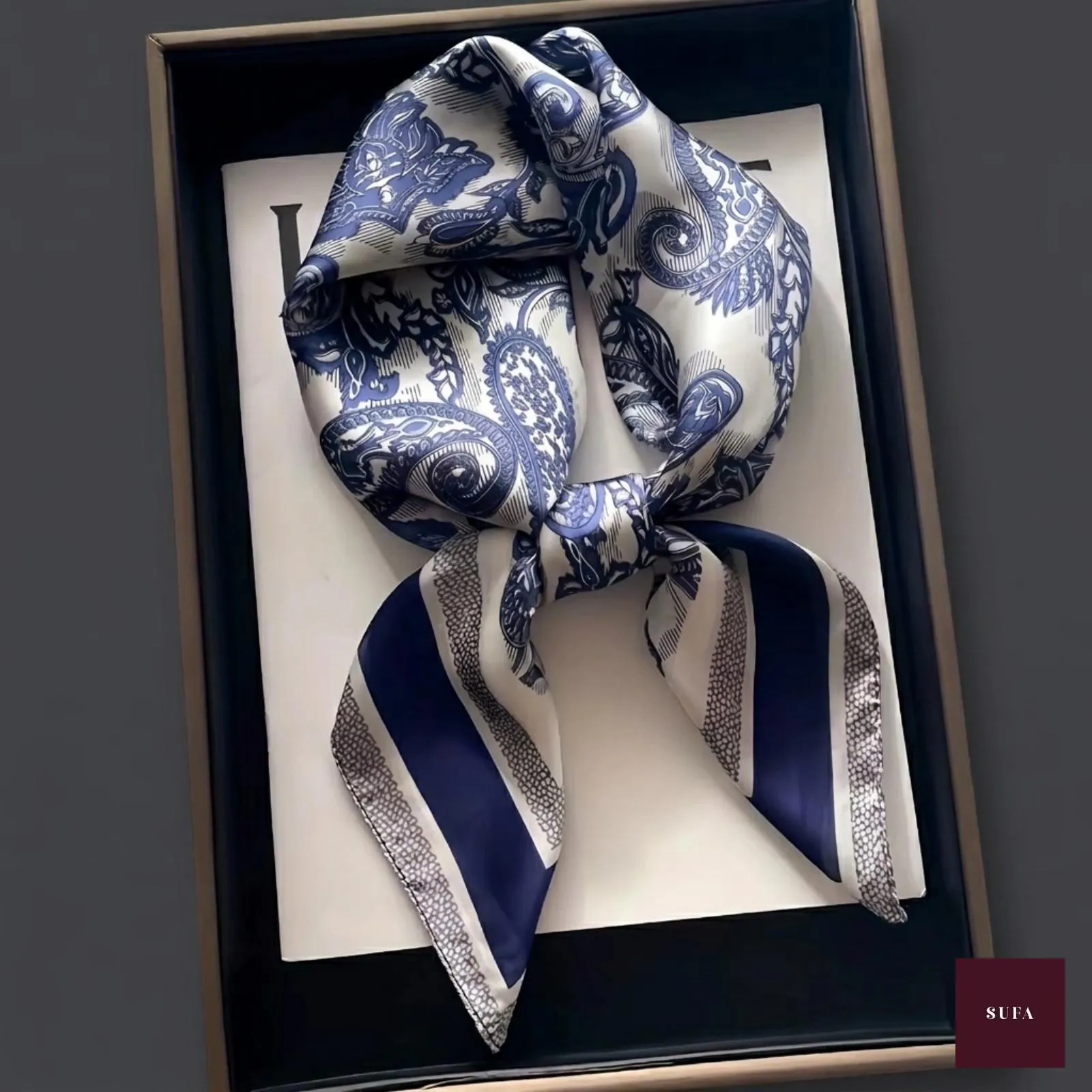 Paisley Silk Scarf, Elegant Bandana Headband, Neck Kerchief Wrap Accessory