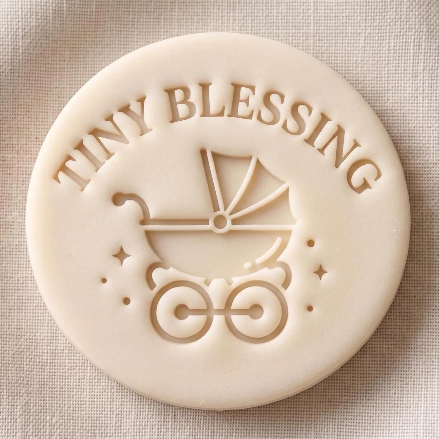 Tiny Blessing Pram Biscuit Icing Stamp and Cutter Set | Baby Shower Fondant Embosser | Newborn Welcome Baby Cookie Stamp Fits M&S All Butter