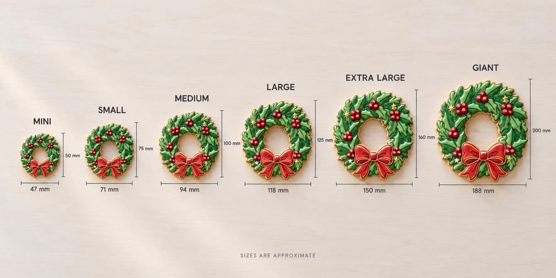 Wreath with Bow Cookie Cutter and Stamp Set | Christmas Biscuit Cutter | Christmas Table Fondant Embosser | Church Fair Baking Gift - image 3