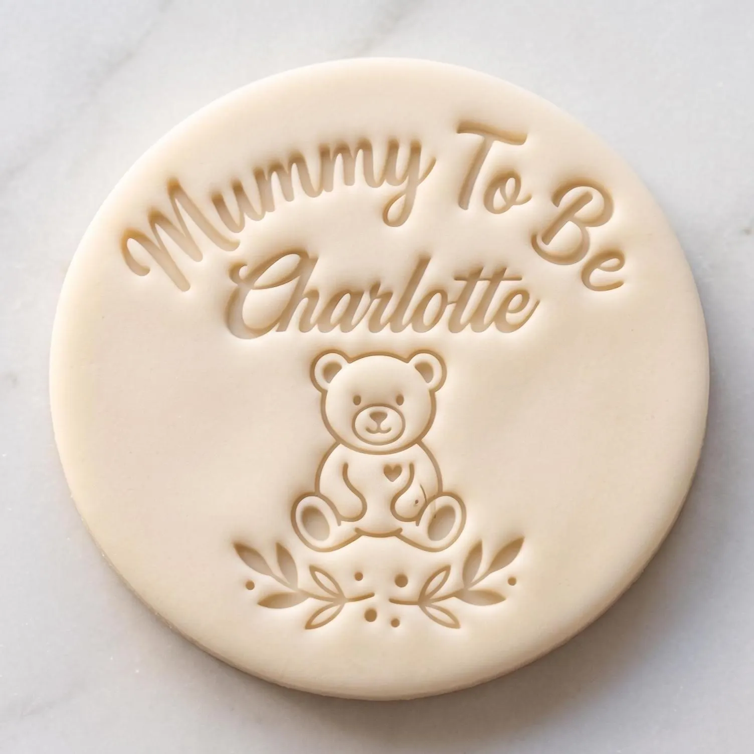 Personalised Mummy To Be Teddy Bear Biscuit Icing Stamp and Cutter | Custom Name Baby Shower Fondant Embosser | Mom To Be Cookie Fits M&S