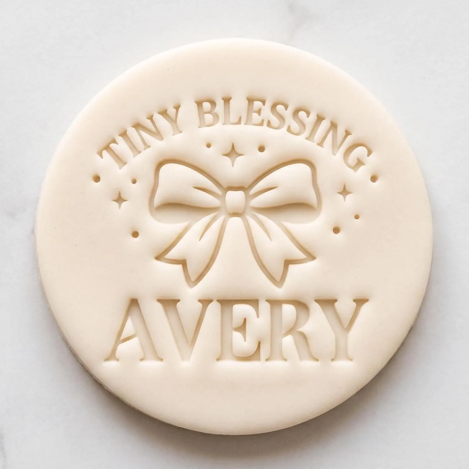 Personalised Tiny Blessing Bow Biscuit Icing Stamp and Cutter Set | Custom Name Baby Shower Fondant Embosser | Newborn Cookie Stamp Fits M&S