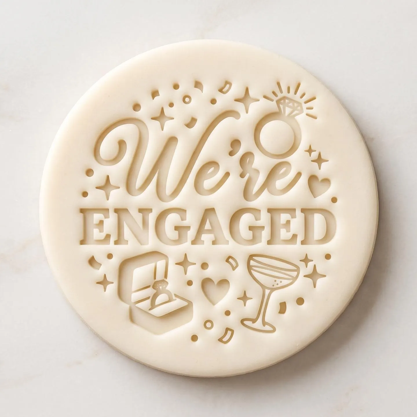 We're Engaged Biscuit Icing Stamp and Cutter Set | Engagement Party Fondant Embosser | Proposal Announcement Cookie Fits M&S Biscuits