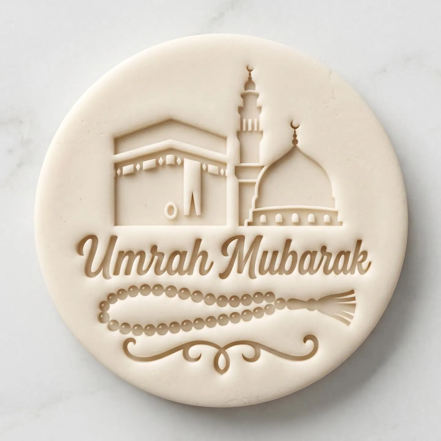 Umrah Mubarak Tasbih Biscuit Icing Stamp and Cutter Set | Islamic Celebration Fondant Embosser | Muslim Cookie Stamp Fits M&S All Butter