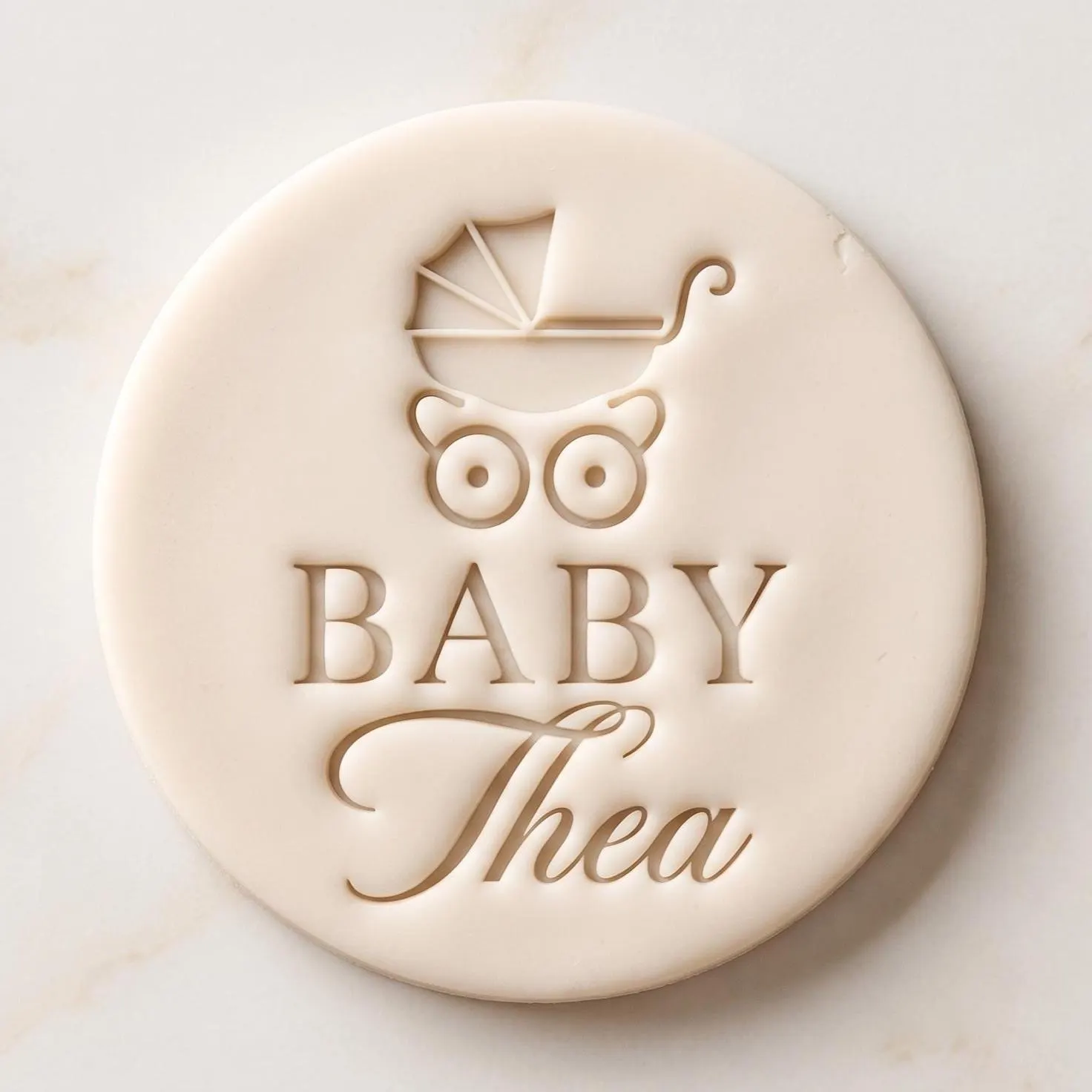Personalised Baby Pram Cookie Stamp and Cutter Set, Fondant Embosser, Biscuit Icing Stamp, Custom Name Newborn Baby Shower Cupcake, Fits M&S