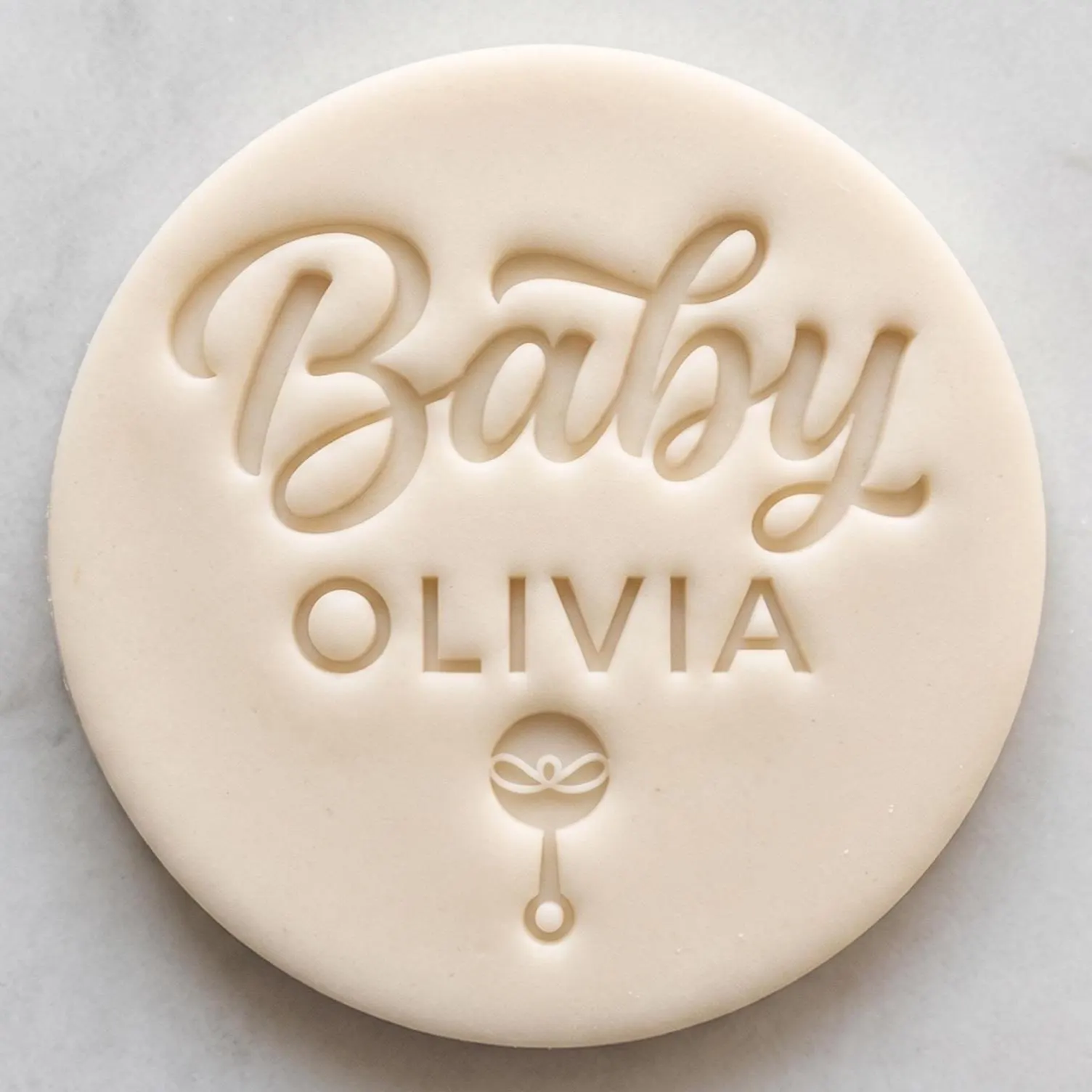 Personalised Baby Name Cookie Stamp and Cutter Set, Fondant Embosser, Biscuit Icing Stamp, Newborn Baby Shower Cupcake Topper, Fits M&S