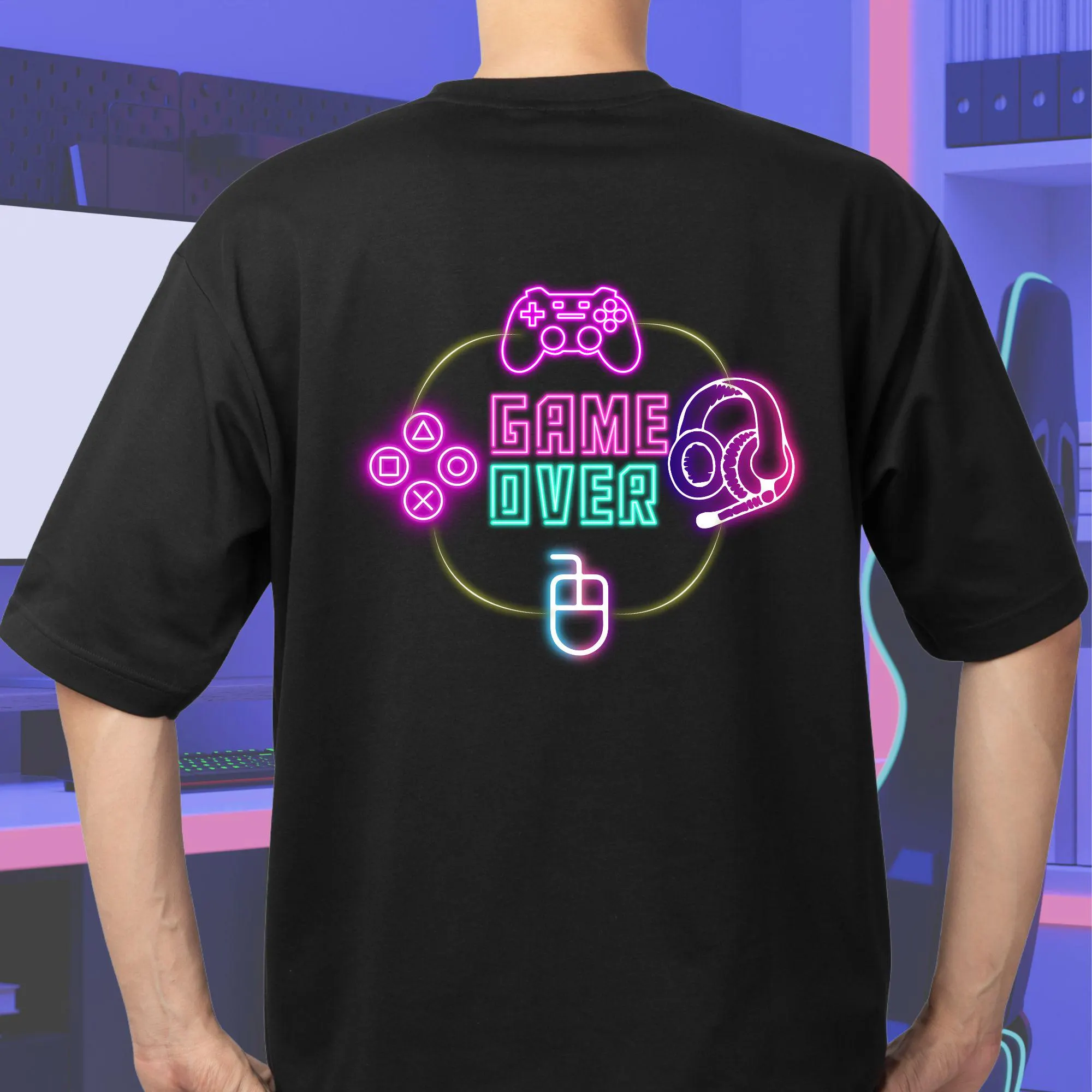 Game OVER PNG Design, neon colors for dark background.