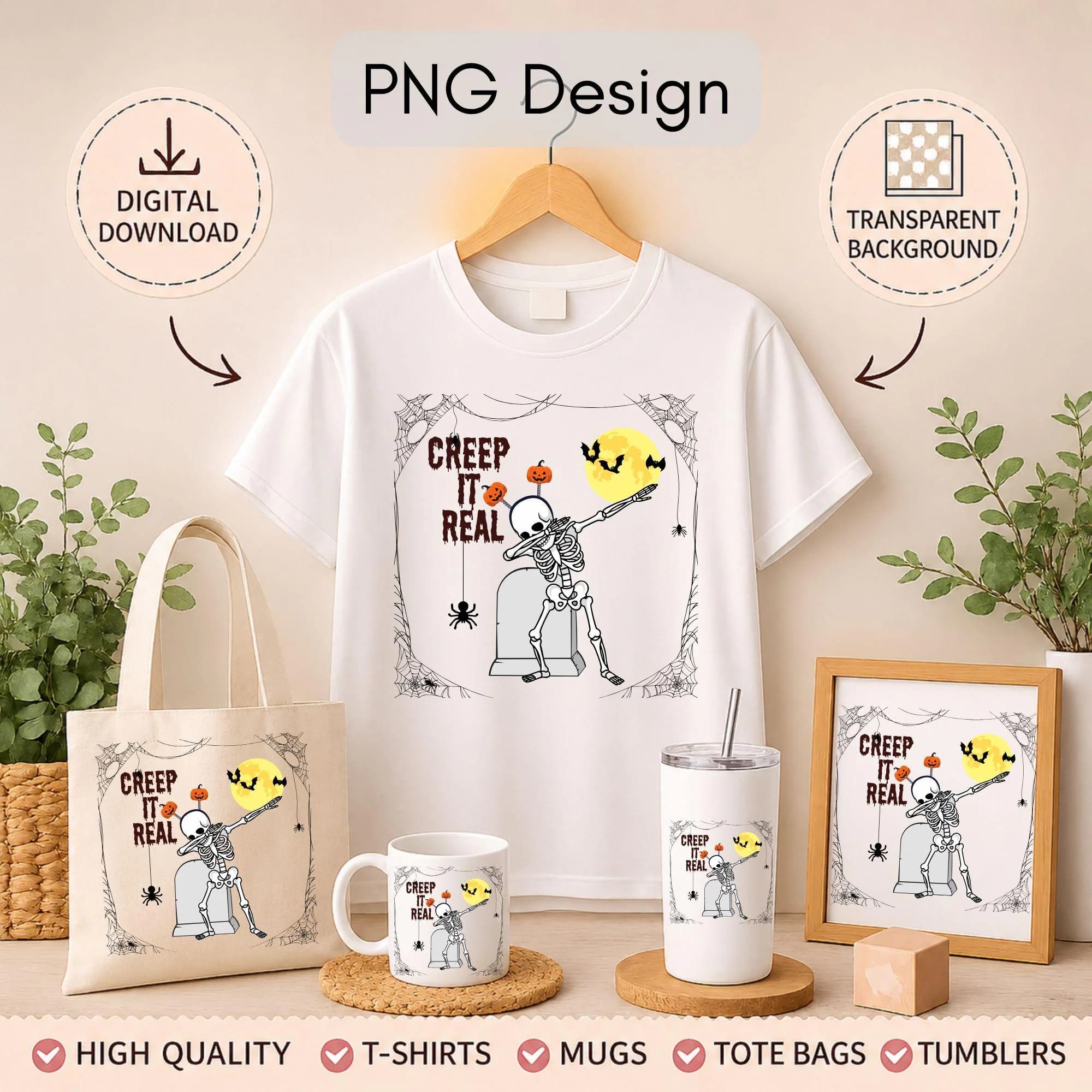 Funny Skeleton Halloween PNG: Creep It Real Sublimation Design (Digital Download) - image 4