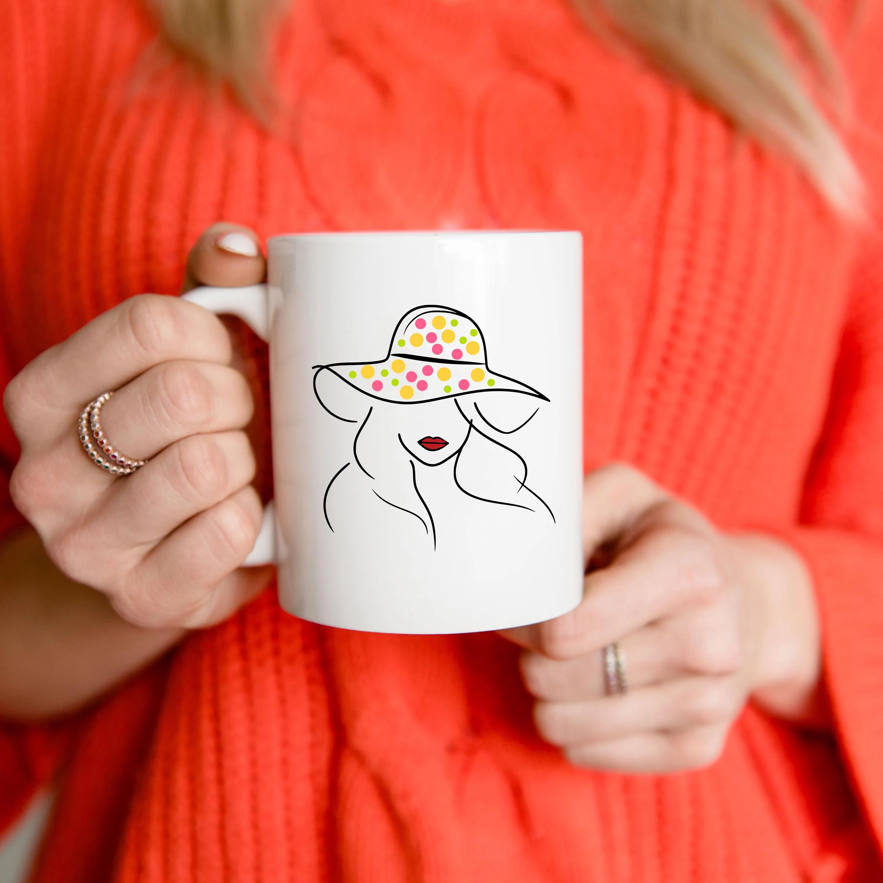Lady in Polka Dot Hat Line Art PNG Download