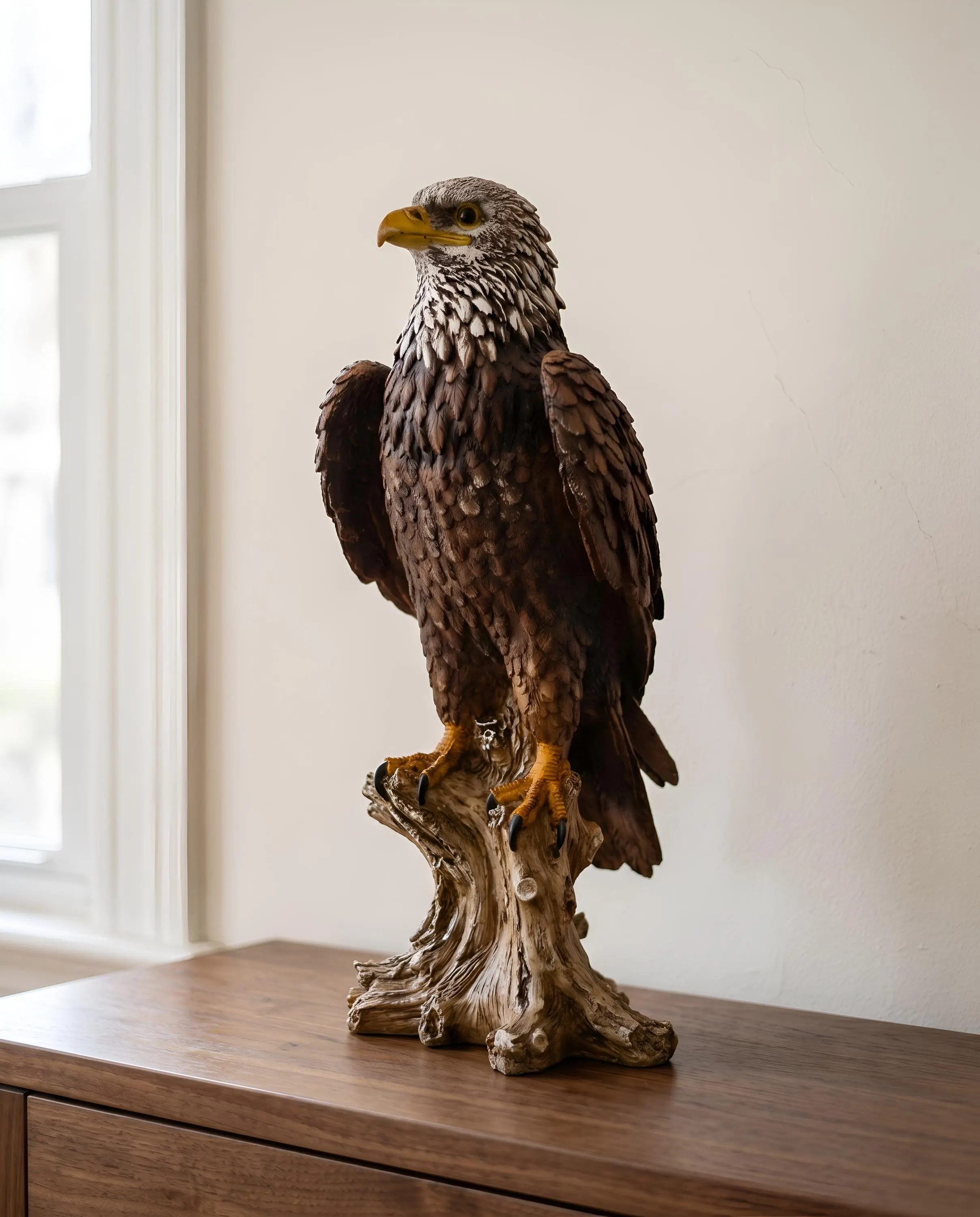 Large Eagle Statue on Driftwood Base | Realistic Bird of Prey Sculpture | Handcrafted Polyresin Figurine | Home Decor - image 4