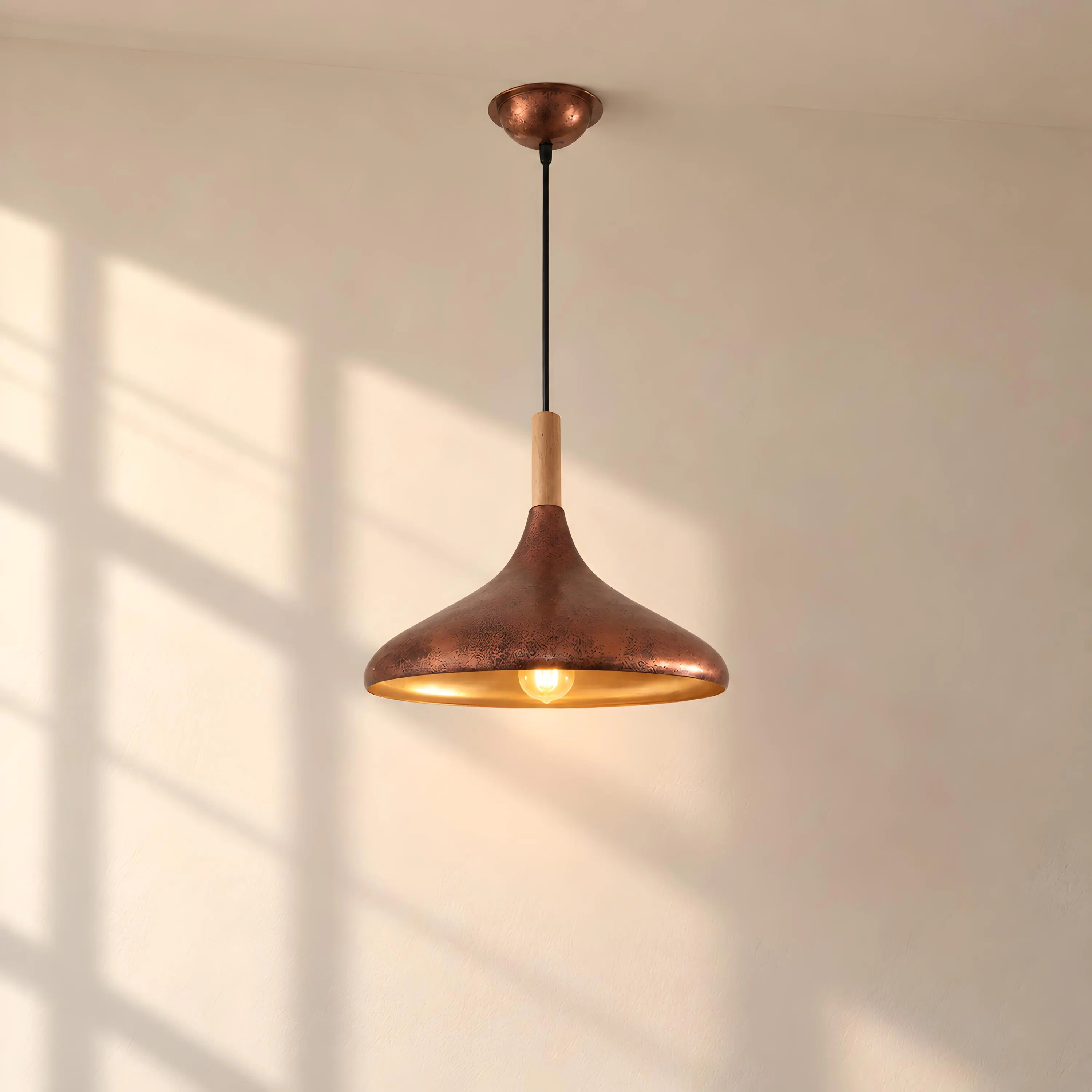 Copper Chandelier, Copper Pendant Light, Mid Century Modern Chandelier, Vintage Hanging Light, Kitchen Pendant Light Fixture - image 2