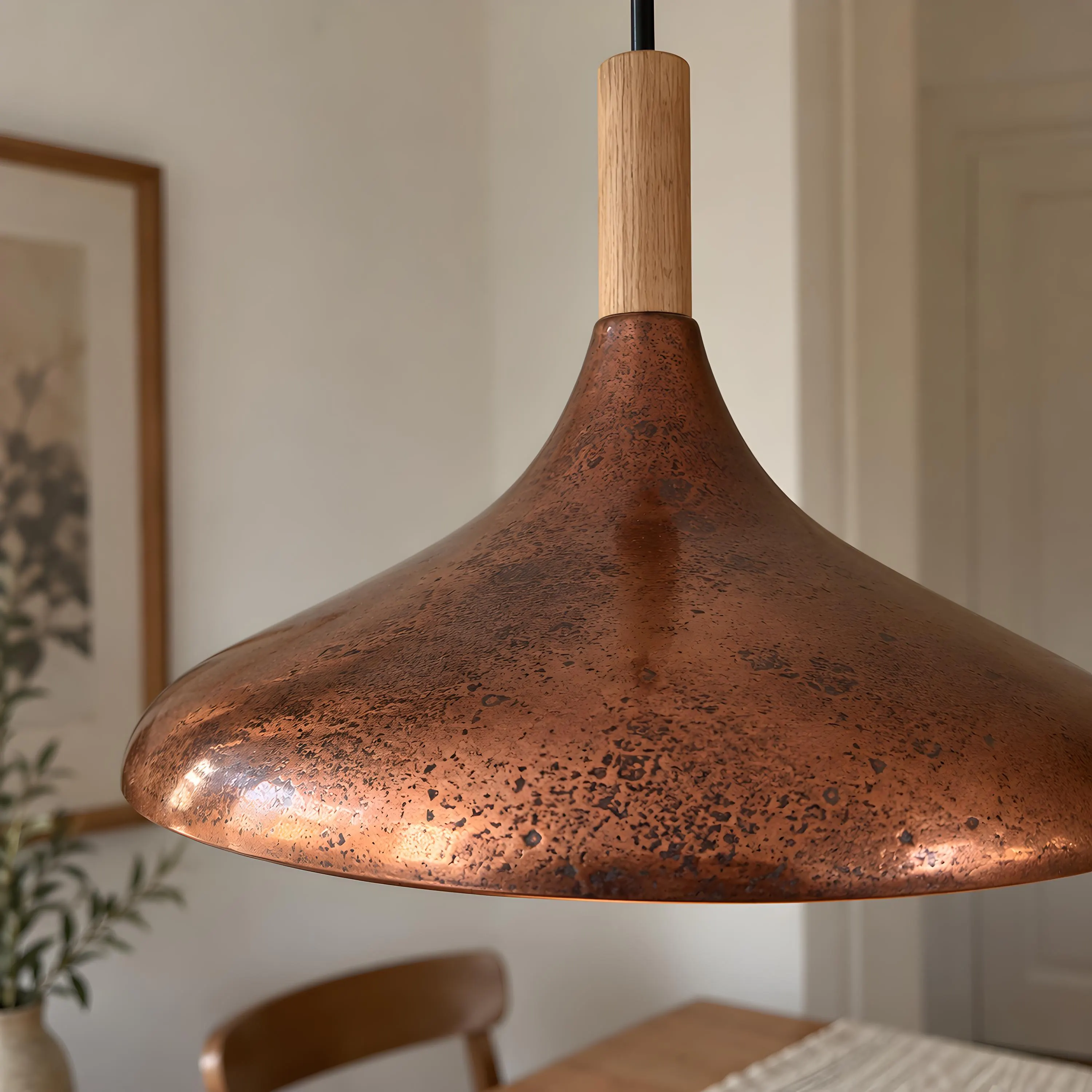 Copper Chandelier, Copper Pendant Light, Mid Century Modern Chandelier, Vintage Hanging Light, Kitchen Pendant Light Fixture - image 4