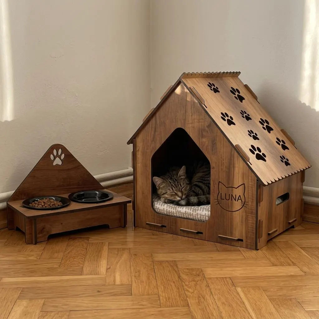 Wooden Personalized Pet Home, Dog Crate Furniture, Cat House with Feeding Station, Indoor Cat and Dog Home, Dog House with Food Bowl Stand - image 4