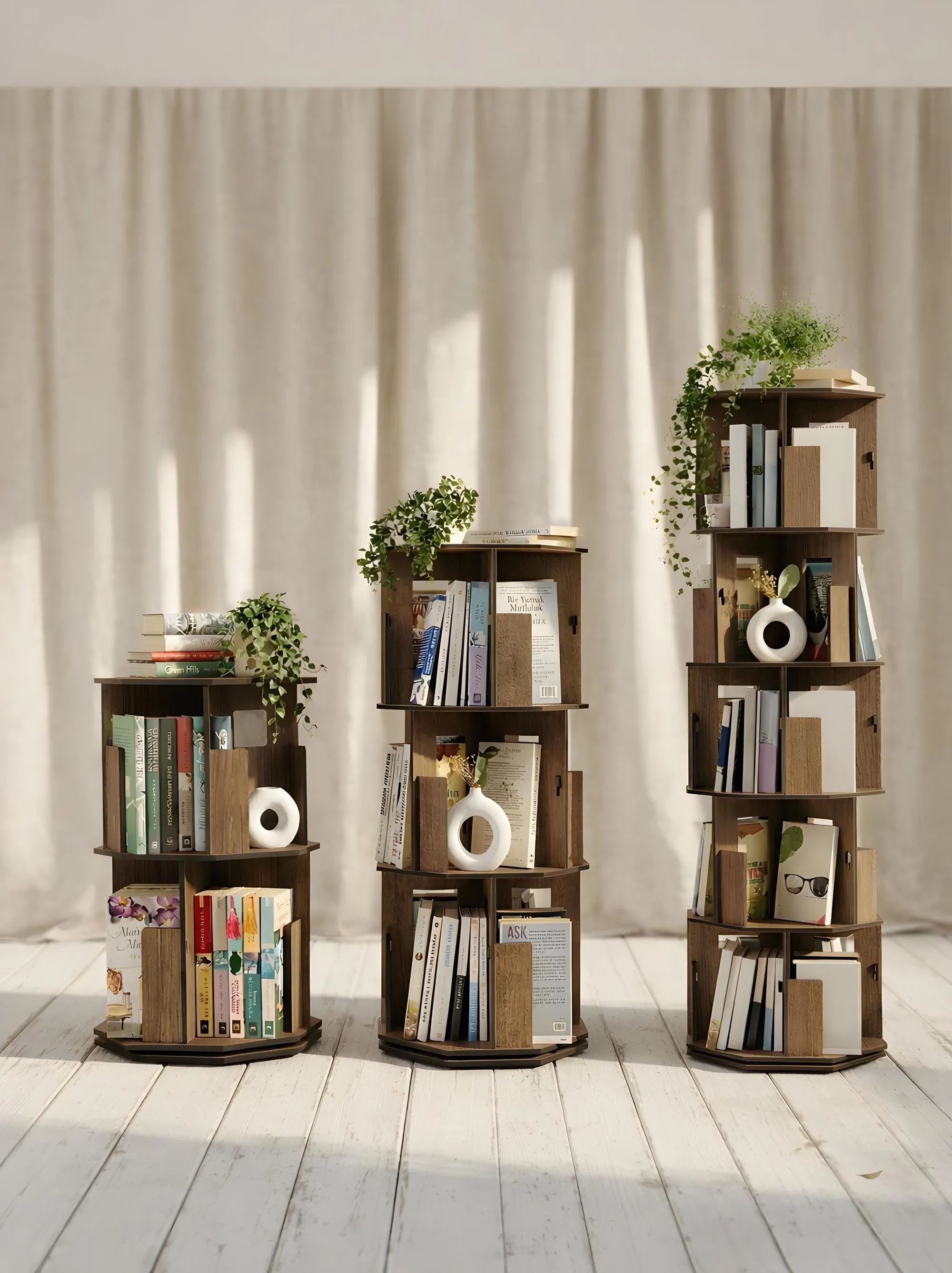 Rotating Bookshelf, Modern Wooden Book Stand, Heavy Duty 70kg Capacity, 110 Books