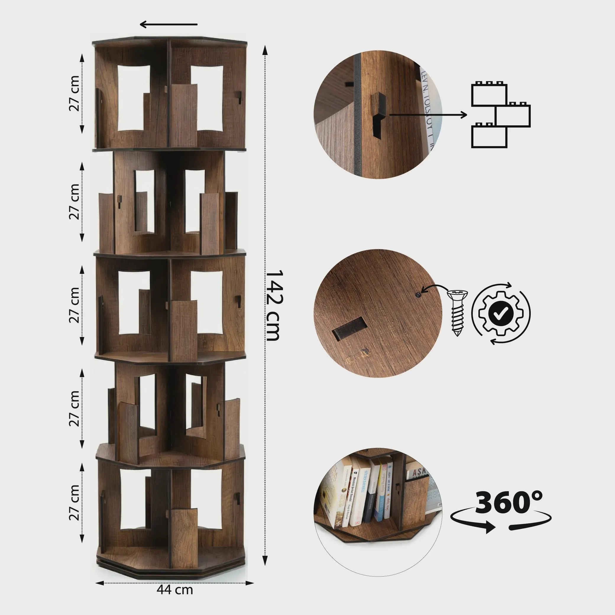 Rotating Bookshelf, Modern Wooden Book Stand, Heavy Duty 70kg Capacity, 110 Books - image 5
